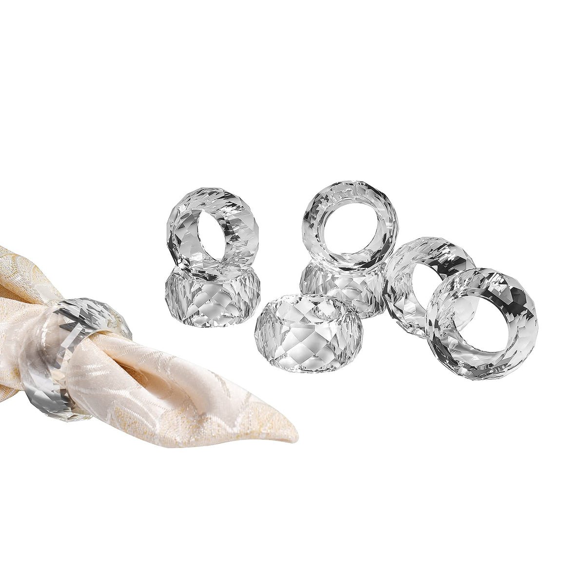 Kitcom Crystal Napkin Ring Holders Set Of 8, K9 Luxury Crystal Napkin Holder Rings, Diamond-Shaped Design, Napkin Buckles For Ho