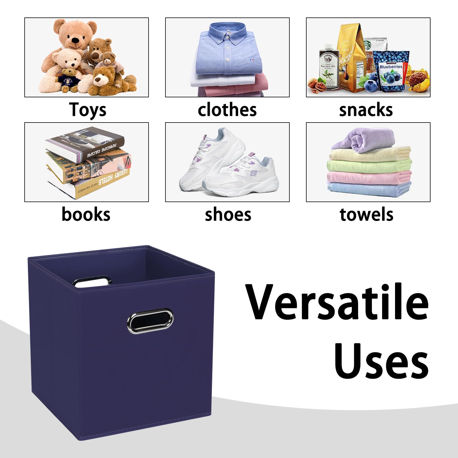 Heayeeg Black Foldable Storage Cubes Bins , Fabric Storage Box Cubes Organizer Baskets With Dual Handles For Home Organizer (Nav