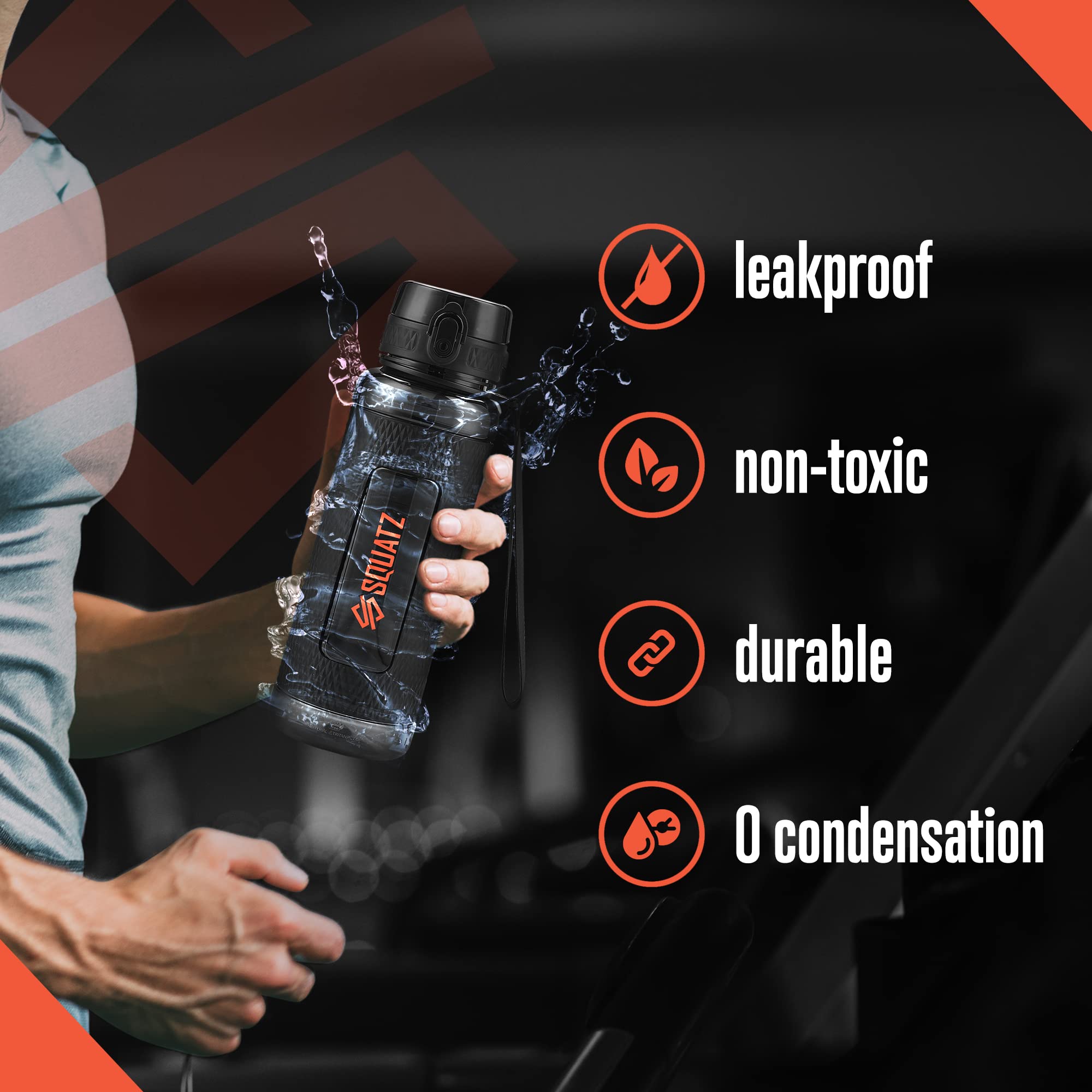 Squatz 24 Oz Poseidon Series Water Bottle For Protein And Fruit Shakes - Premium Quality Wide Mouth Gym Flask Fruit Infuser Stra