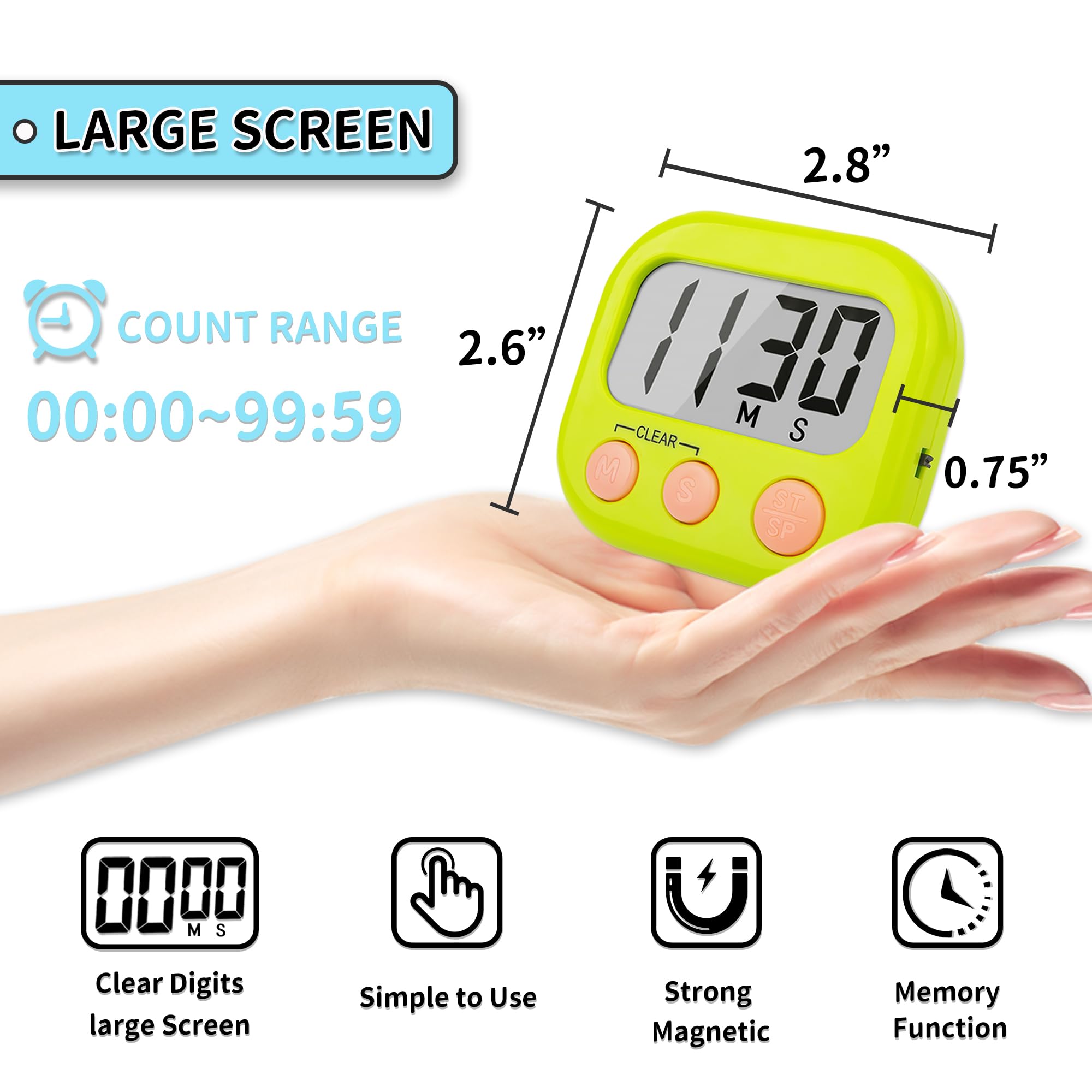 Classroom Timers for Teachers Kids Large Magnetic Digital Timer Teacher Supplies 6 Pack-Blue Green
