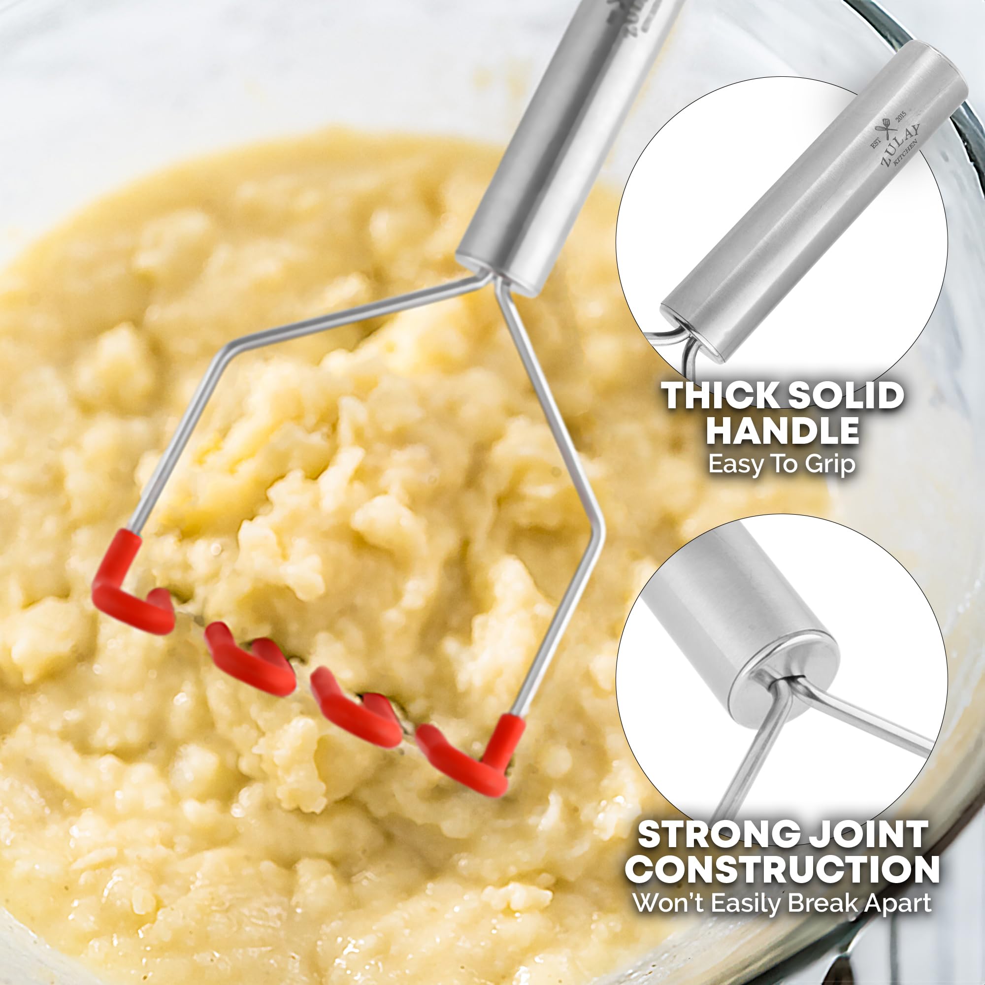 Zulay Kitchen Non-Scratch Potato Masher Kitchen Tool - Durable Stainless Steel Wrapped In Premium Silicone Mashed Potatoes Mashe