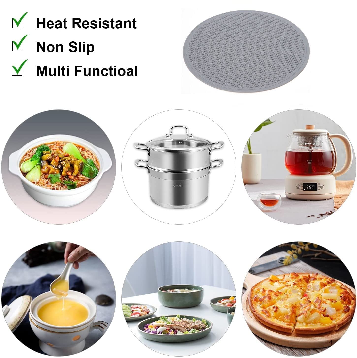 Silicone Heat Resistant Multifunctional Mat 12'',Silicone Trivets For Hot Pots And Pans Multi-Purpose Trivet Mat For Hot Dishes