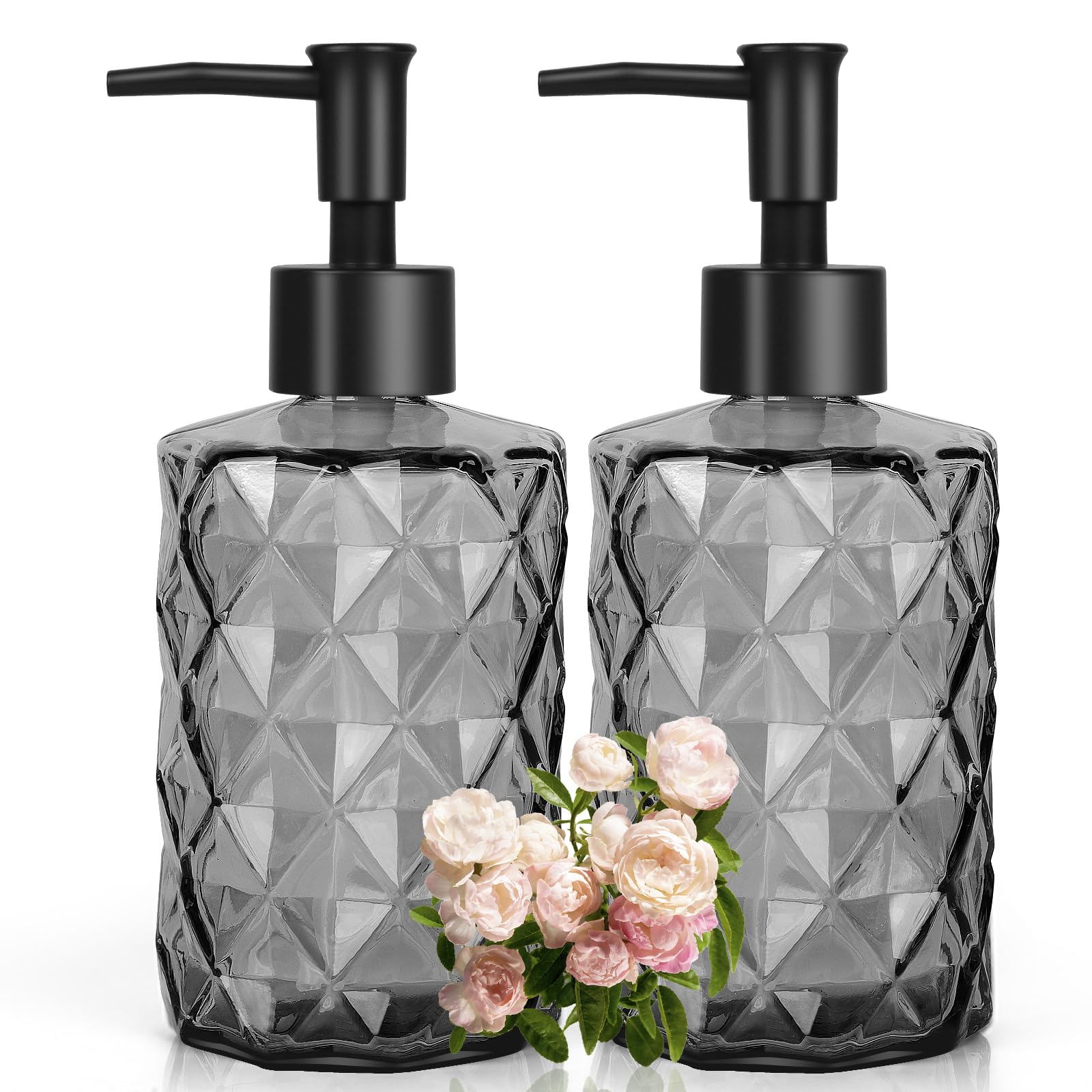 11Oz Soap Dispenser With Plastic Pump, Clear Black Bathroom Soap Dispenser For Hand Wash & Dish Wash, Elegant Bathroom Soap Disp