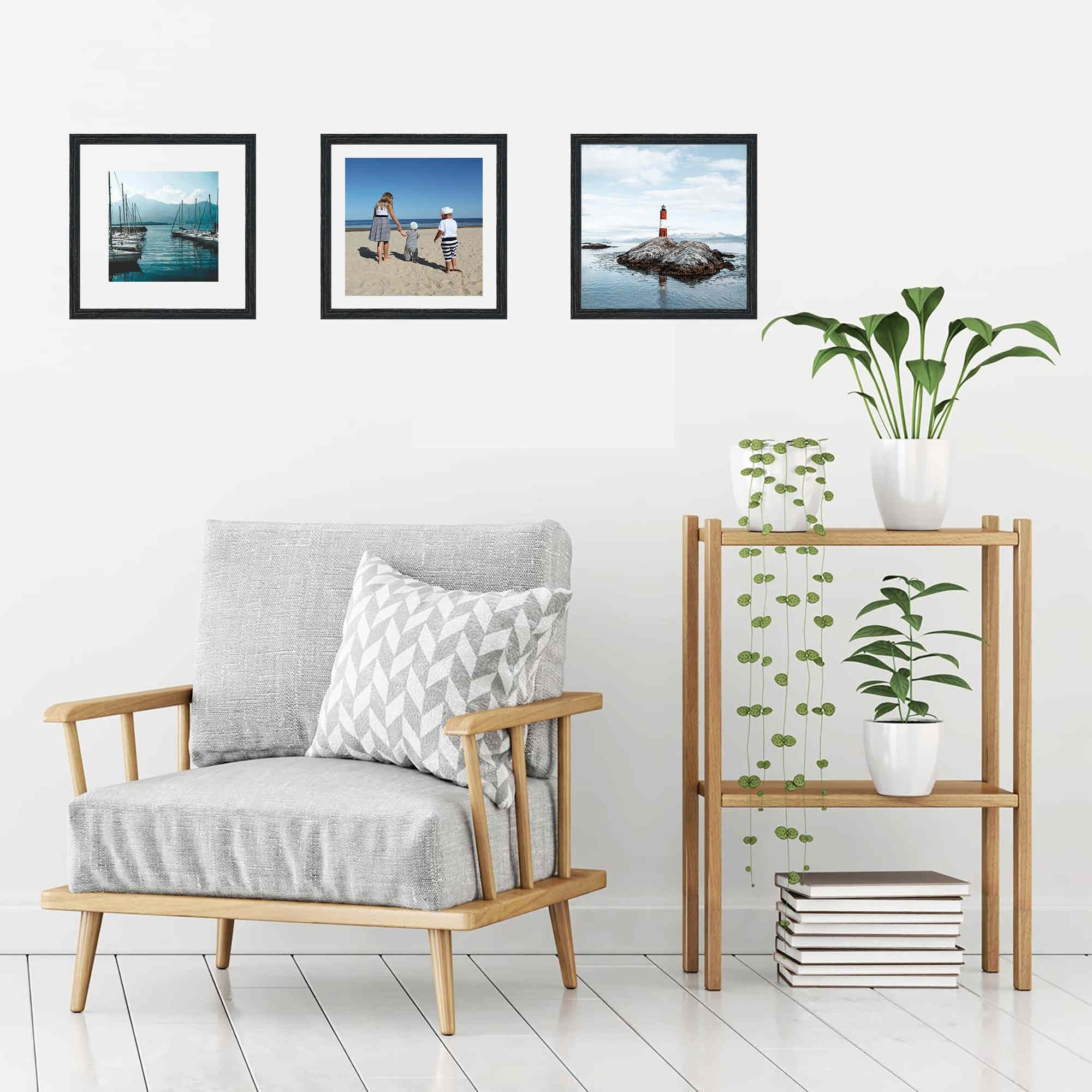 12x12 Frame,Solid Wood,Display Pictures 8x8,10x10 with Mat or 12x12 Without Mat,Square Picture Frame for Wall Mounting or Tablet