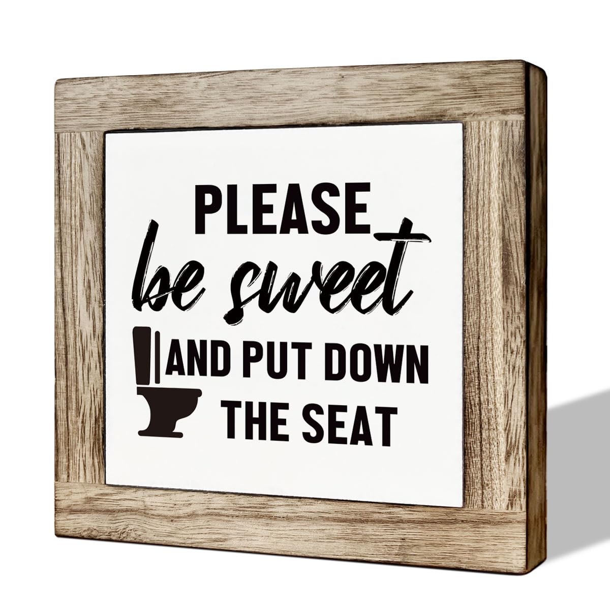 Wooden Box Signs for Home Decor, Funny Bathroom Sign, Please Be Sweet and Put Down the Seat Sign, Farmhouse Bathroom Decor Table