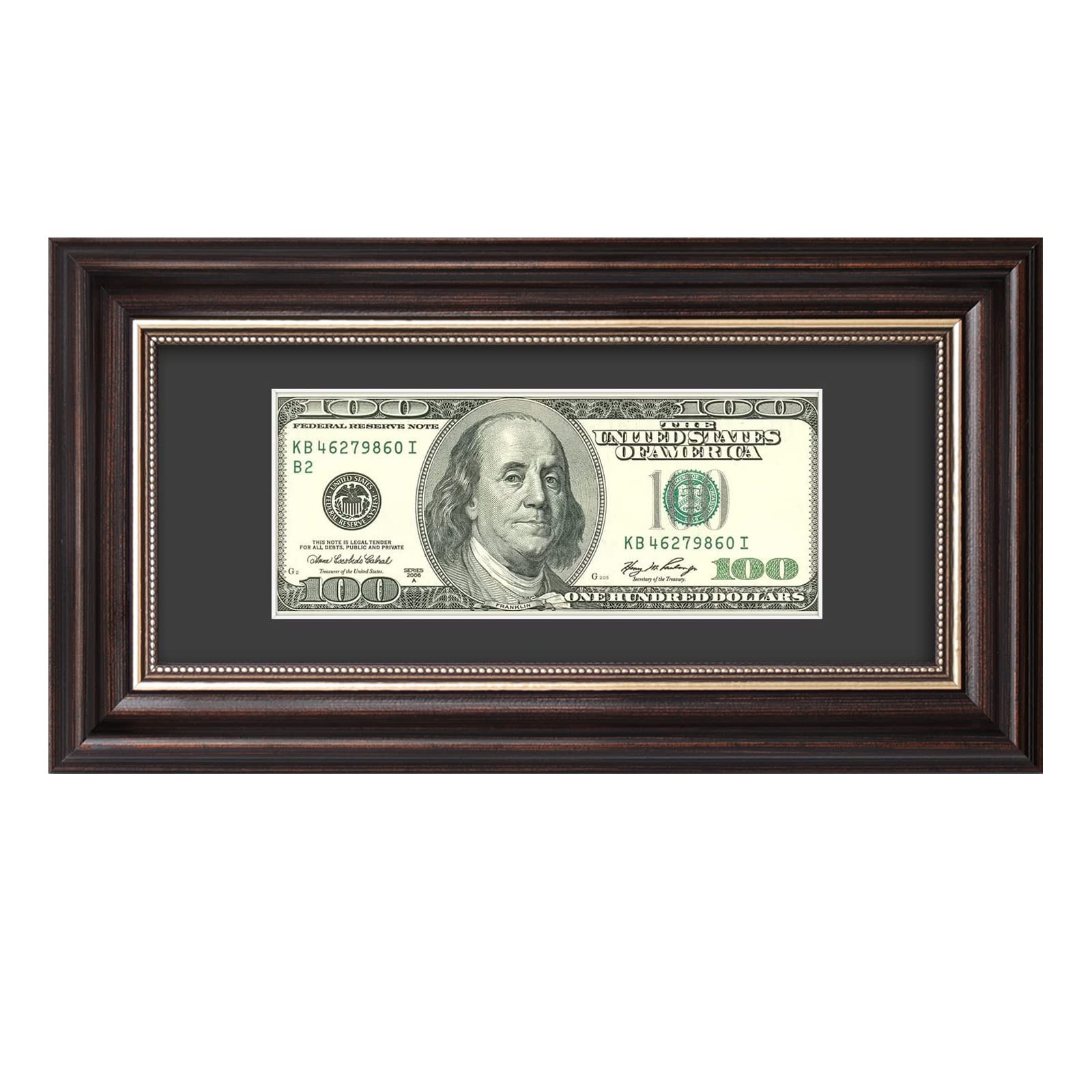 AUEAR,Dollar Bill Frame with Black Mat or Hold 4x9 Business License without Mat, Easel Stand for Tabletop and Hanger for Wall Di