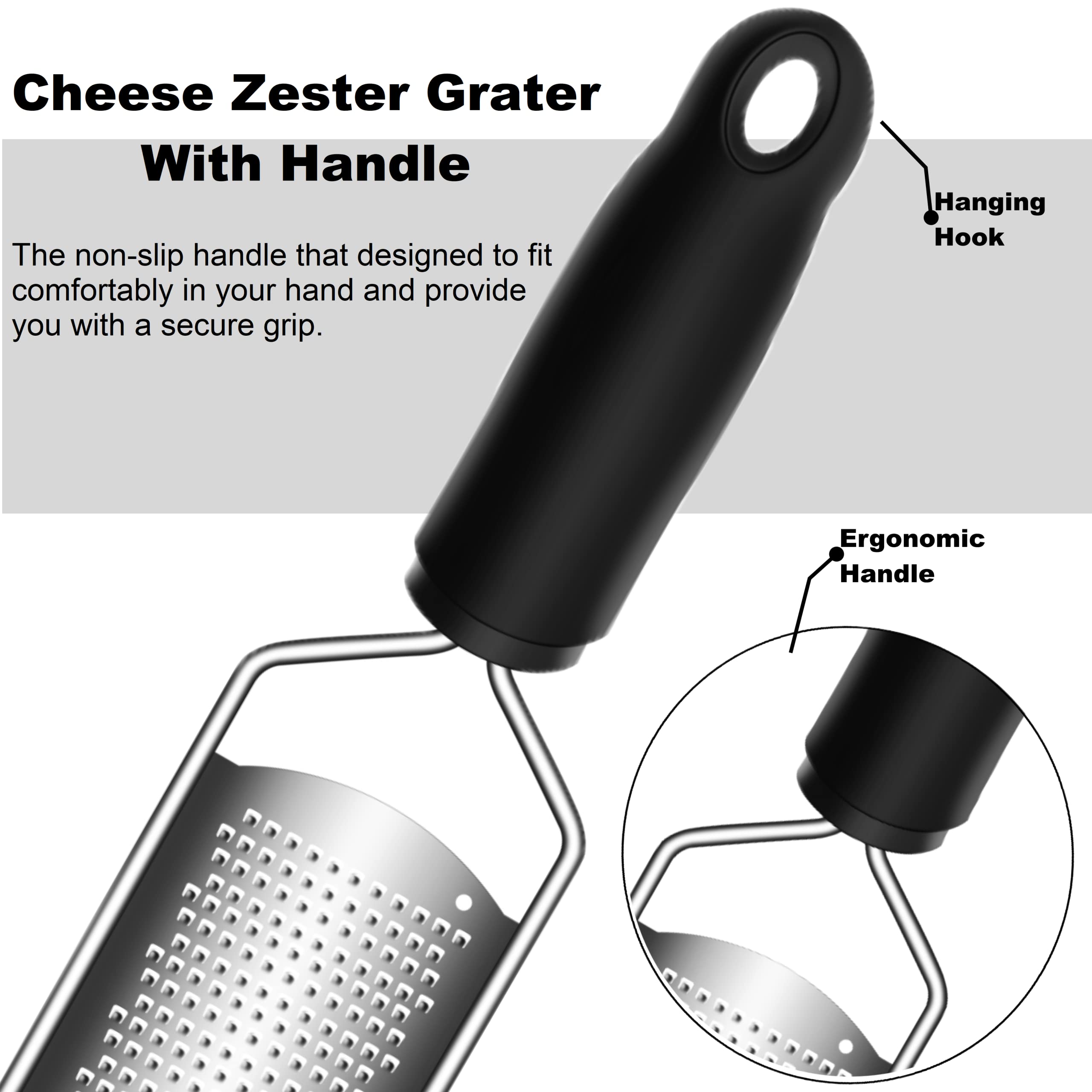 Cheese Zester Grater Handheld With Handle-Lemon Citrus Zester Tool Graters For Kitchen Stainless Steel Salad Spinner Cake Decora