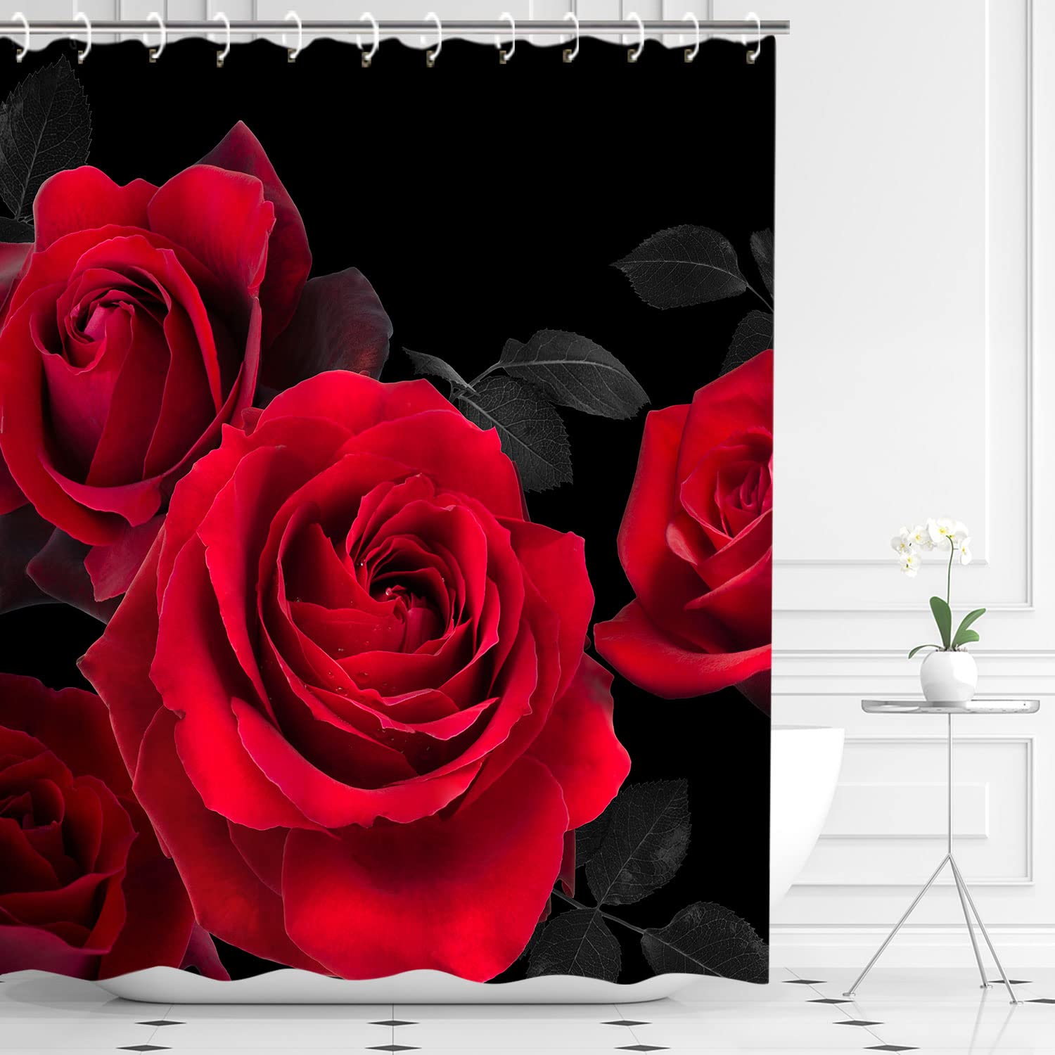 Livilan Red Shower Curtain For Bathroom Rose Shower Curtain Black And Red Shower Curtains Red Rose Shower Curtain With Hooks Bla