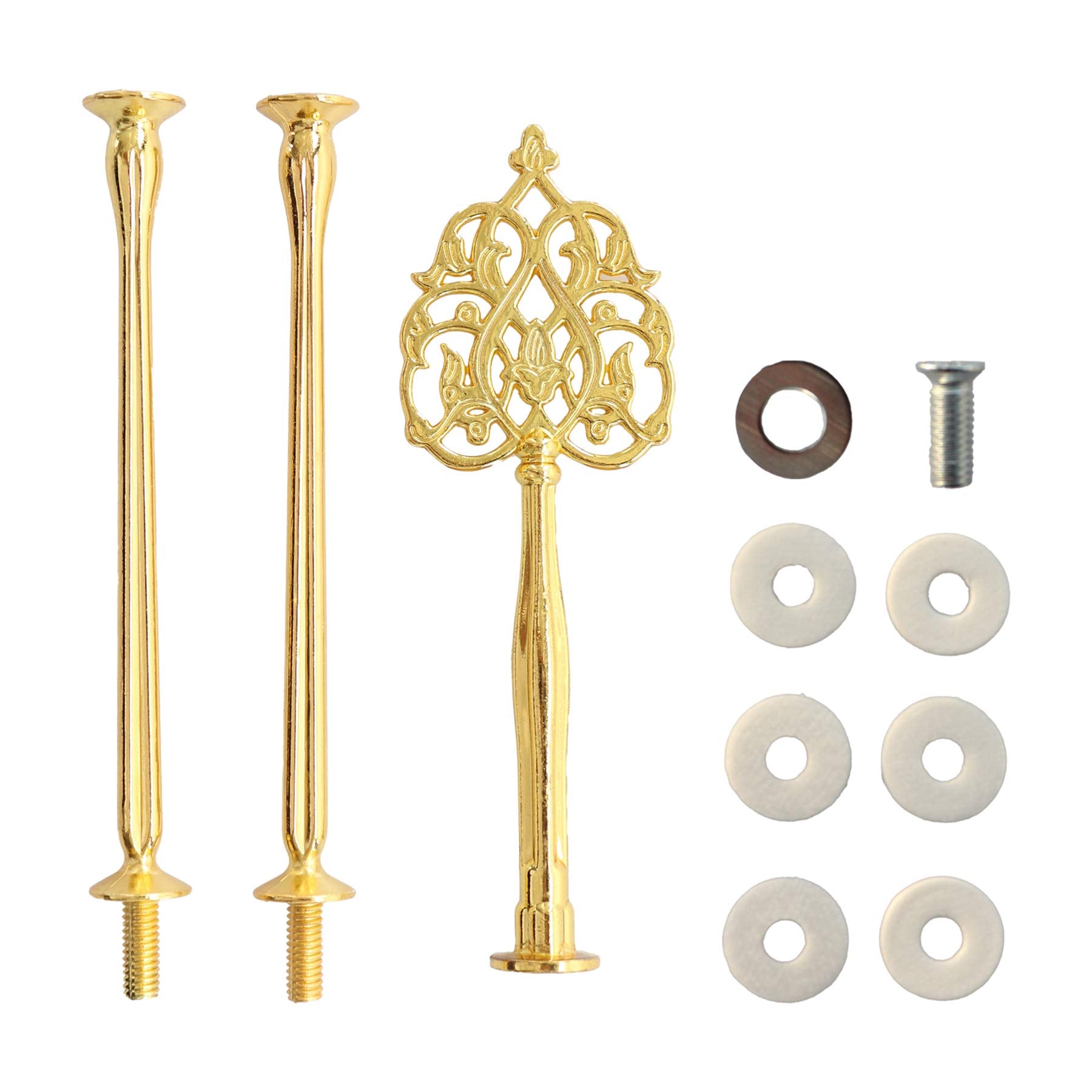 Happy Will 3 Tier Round Metal Cake Stand Holder Heavy Duty Fruit Plate Handle Fittings Hardware Rod (Silver Circle)