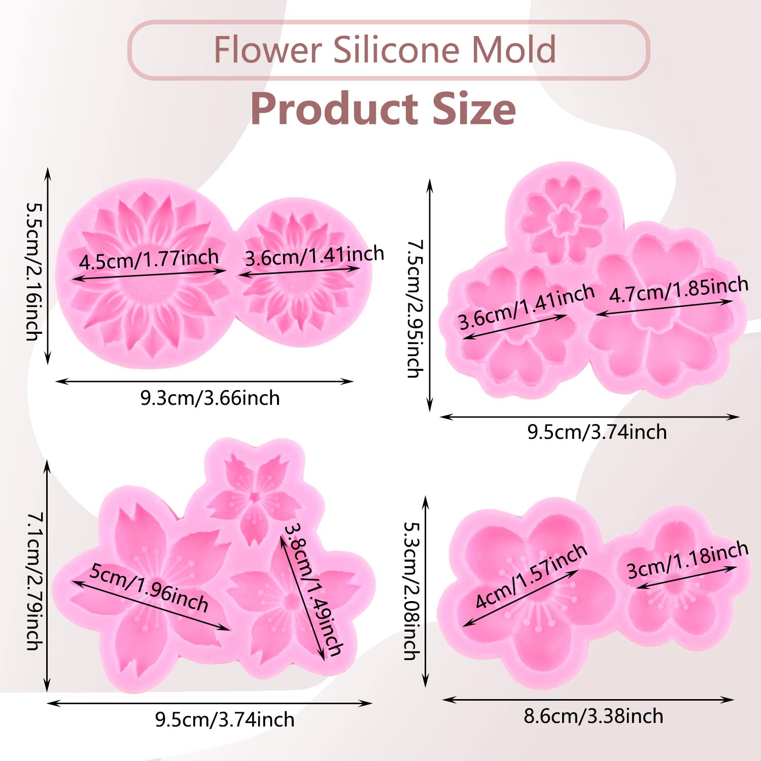 Miyahouse Flower Silicone Mold Sunflower Chrysanthemum Cherry Blossoms Plum Blossoms Small Flower Silicone Molds For Cake Decora