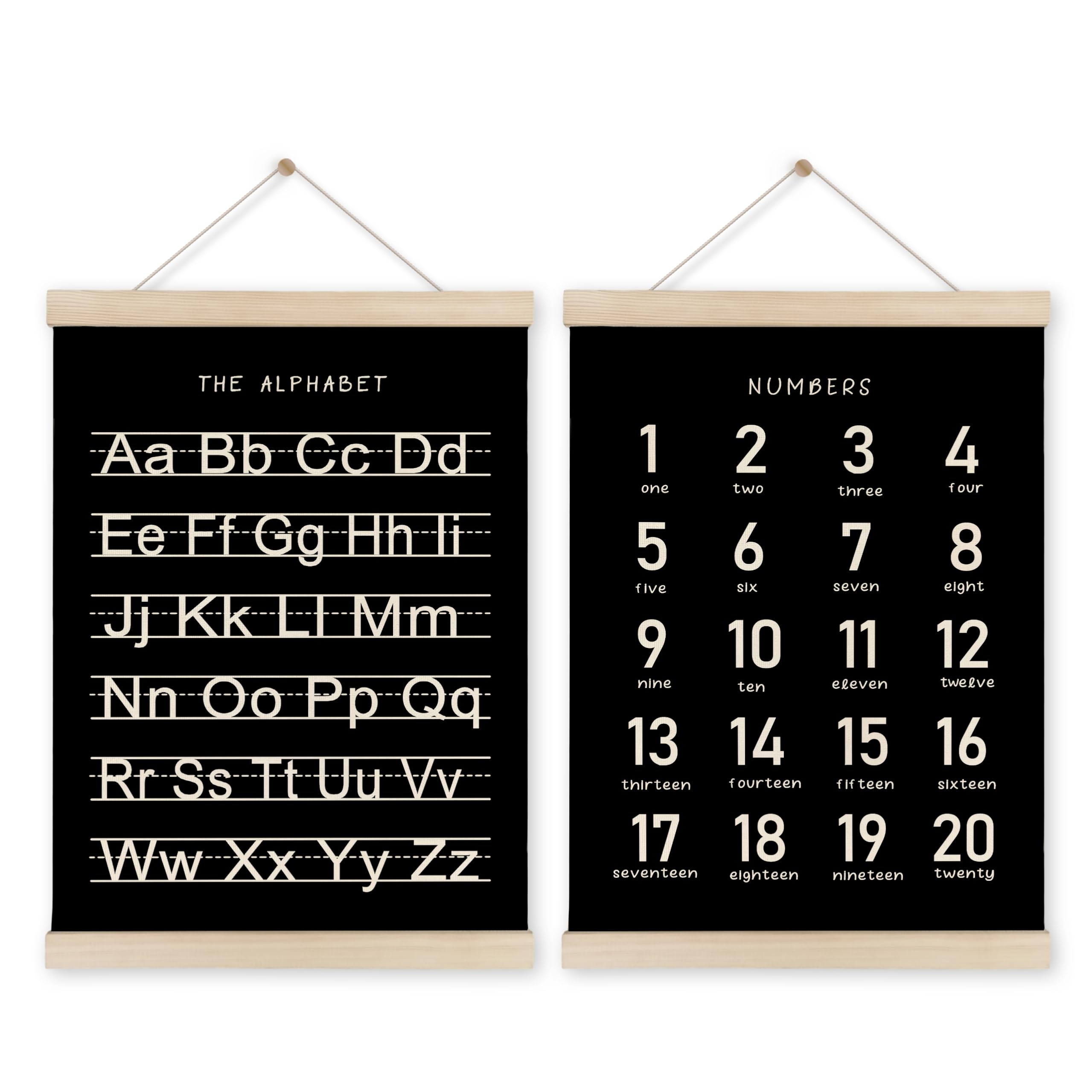 Hrqko Black Alphabet Numbers Poster Hanger Frame Set Of 2, Nursery Wall Decor, Abc Poster Wall Art With Wooden Frames, Alphabet