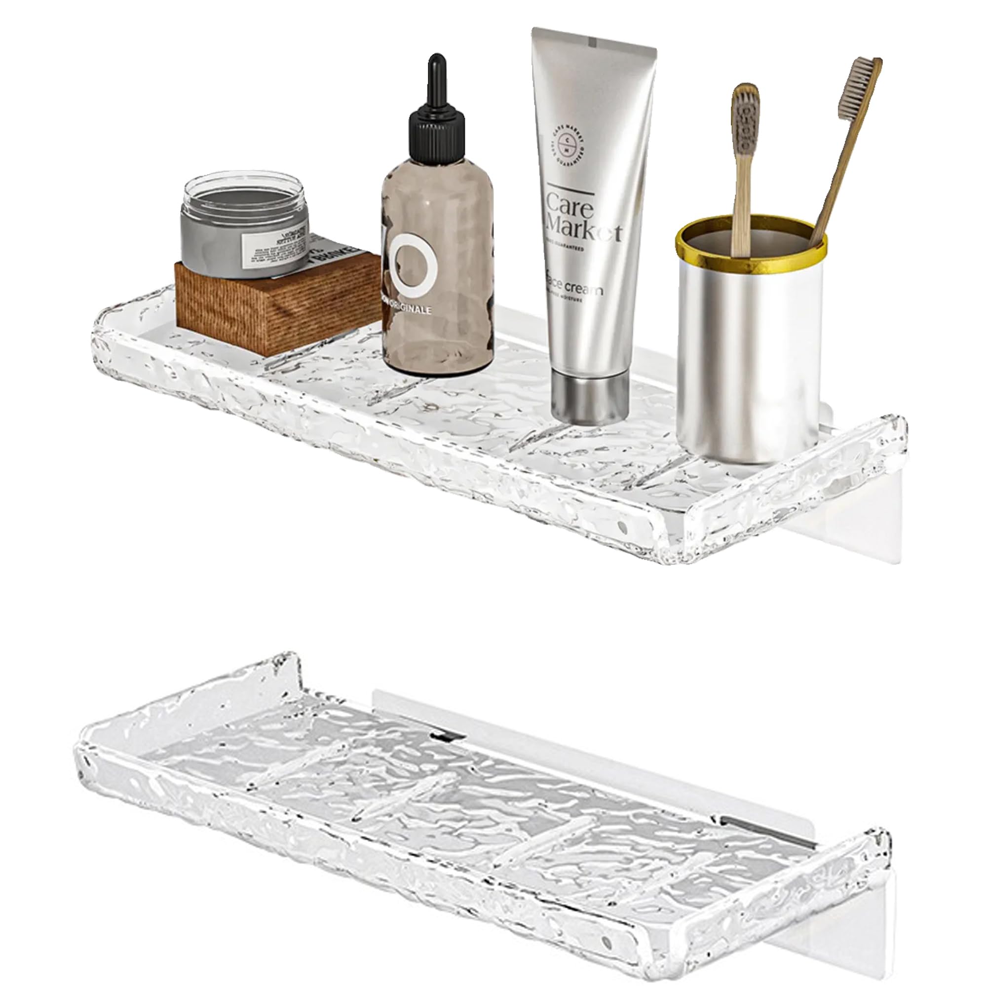 Yiezi 2 Piece Shower Organizer, Wall Floating Shelf, Clear Wall Mounted Organizer For Bathroom Storage And Moreacrylic No Drill