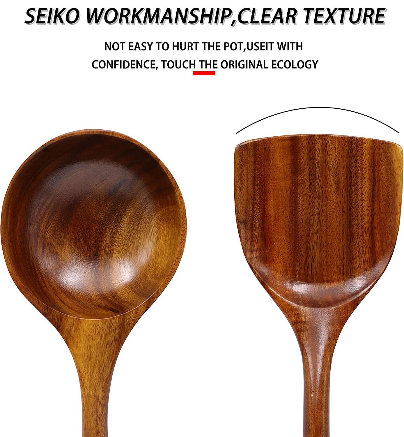 Fjnatinh Wooden Wok Spatula Ladle Tool Set, 14Inch Long Handle Wooden Spatula For Wok, Teak Wooden Wok Spatula