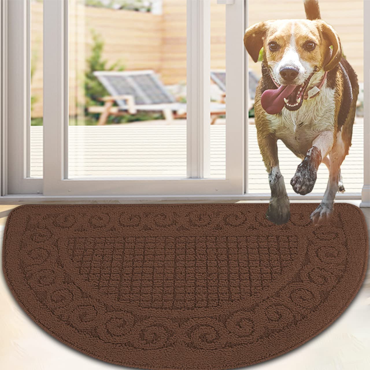 Half Round Indoor Door Mat 18X30,Non Slip Machine Washable Entryway Rug for Front/Back Door,Half Circle Absorbent Low Profile En