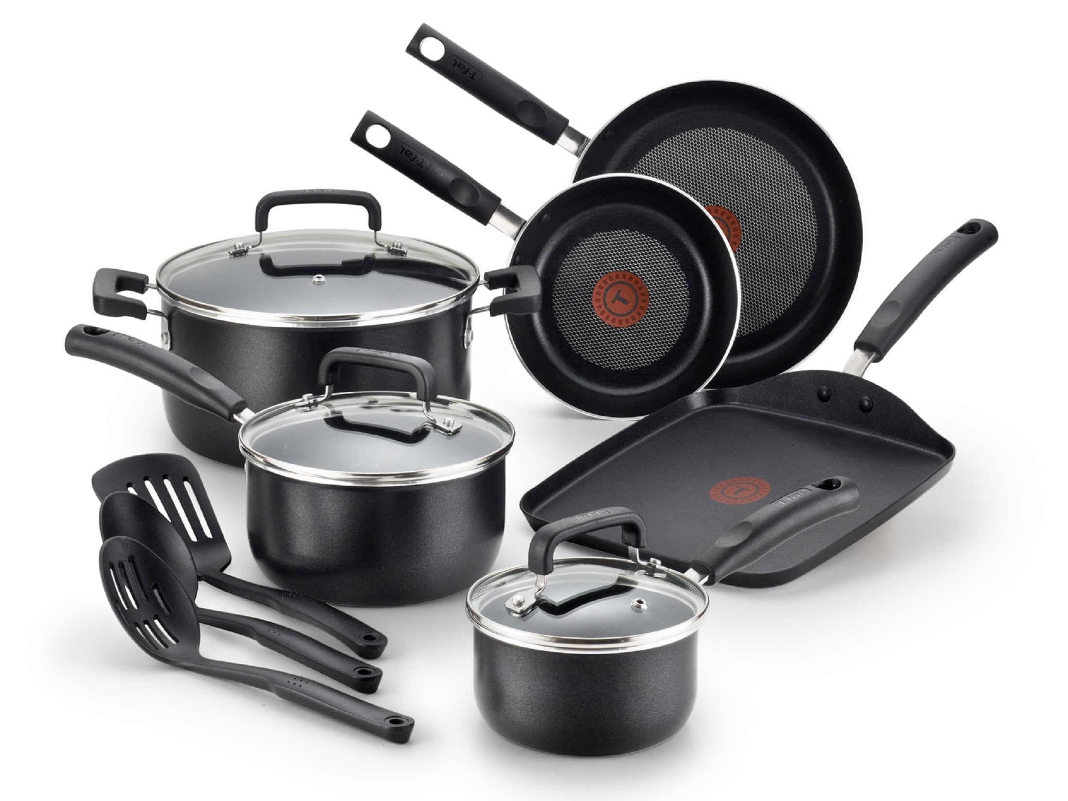 T-fal Signature Nonstick Cookware Set 12 Piece Oven Broiler Safe 350F Pots and Pans, Dishwasher Safe Black