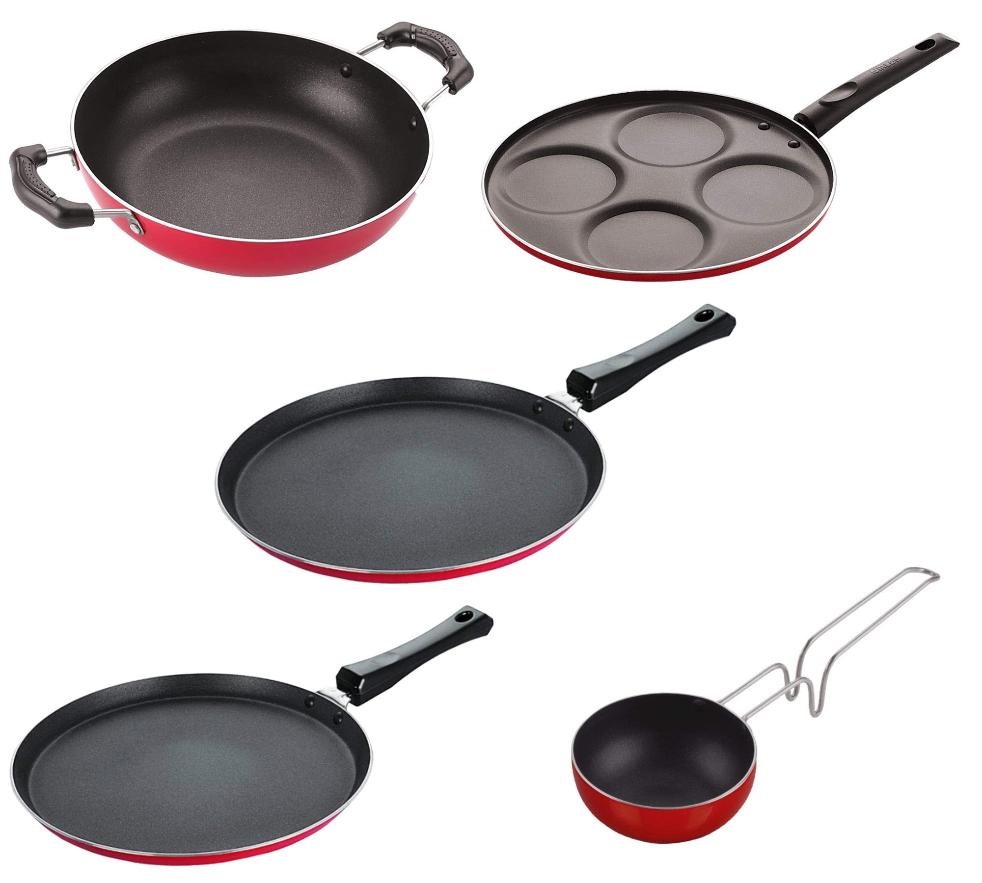 Nirlon Non Stick Cookware Set Of 5 Pieces Combo For Wedding Gift(2.6Mm_Ft13_Ft12_Kd12_Vaga_Up4)
