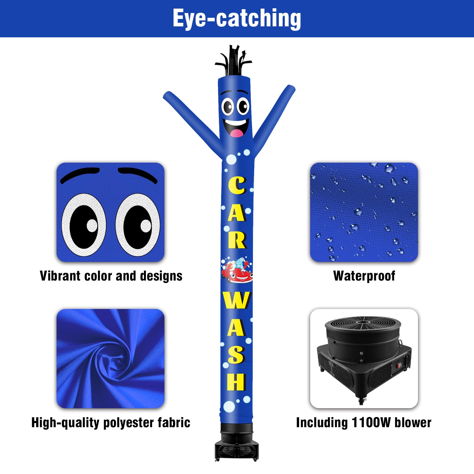 GOODENY 20FT Tall Inflatable Tube Man Car Wash Wacky Wavy Dancing Guy with 1.5 HP Weather-Resistant Blower (18  Diameter) for Ou