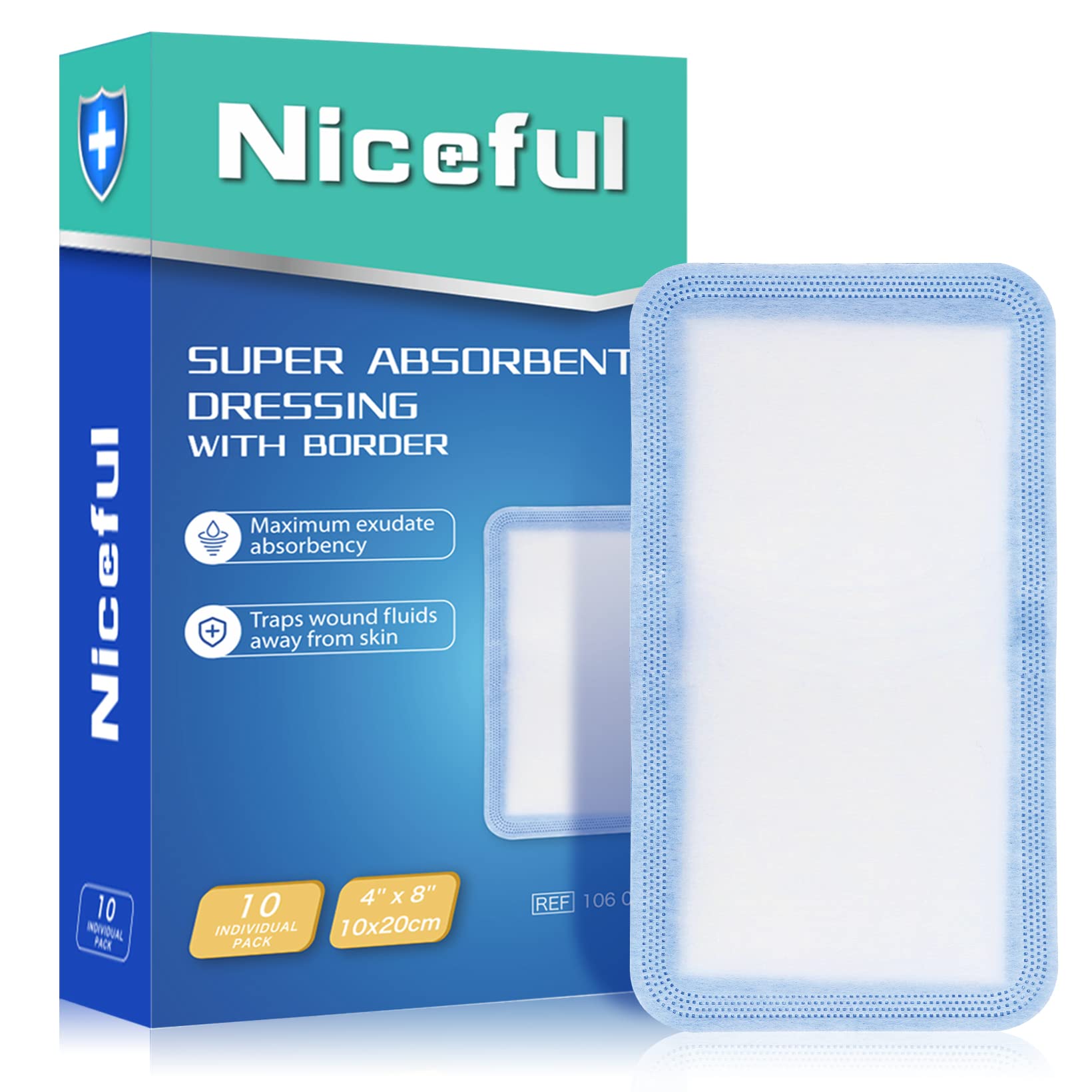 Niceful Super Absorbent Dressing, 4x 8 Non-Stick Dressings for Wounds, Large Surgical Pads Thick Absorbent Pads for Wound care, 