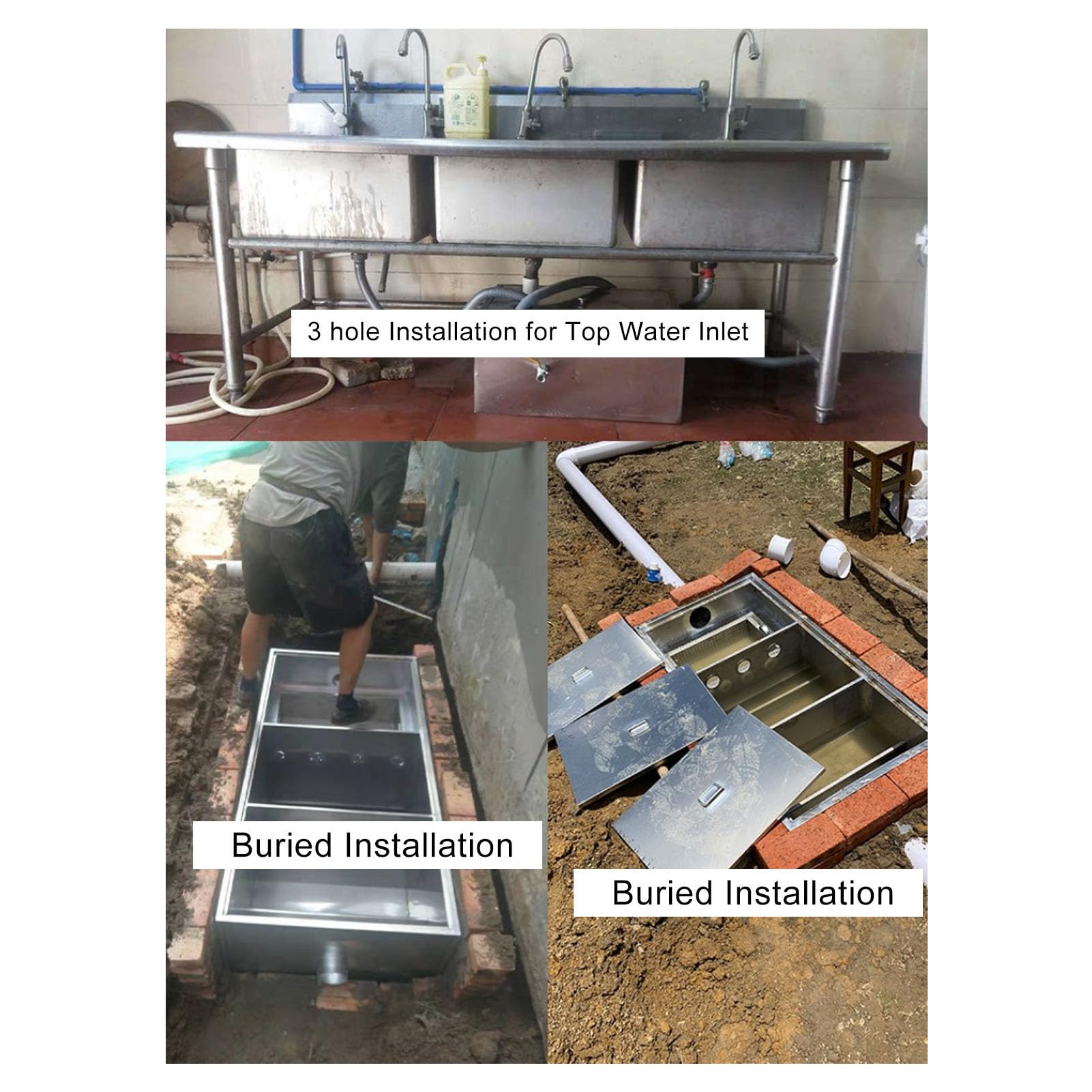 Commercial Grease Trap 4 Gallons Per Minute, Stainless Steel Grease Interceptor Trap Oil Water Separator With Removable Filter B