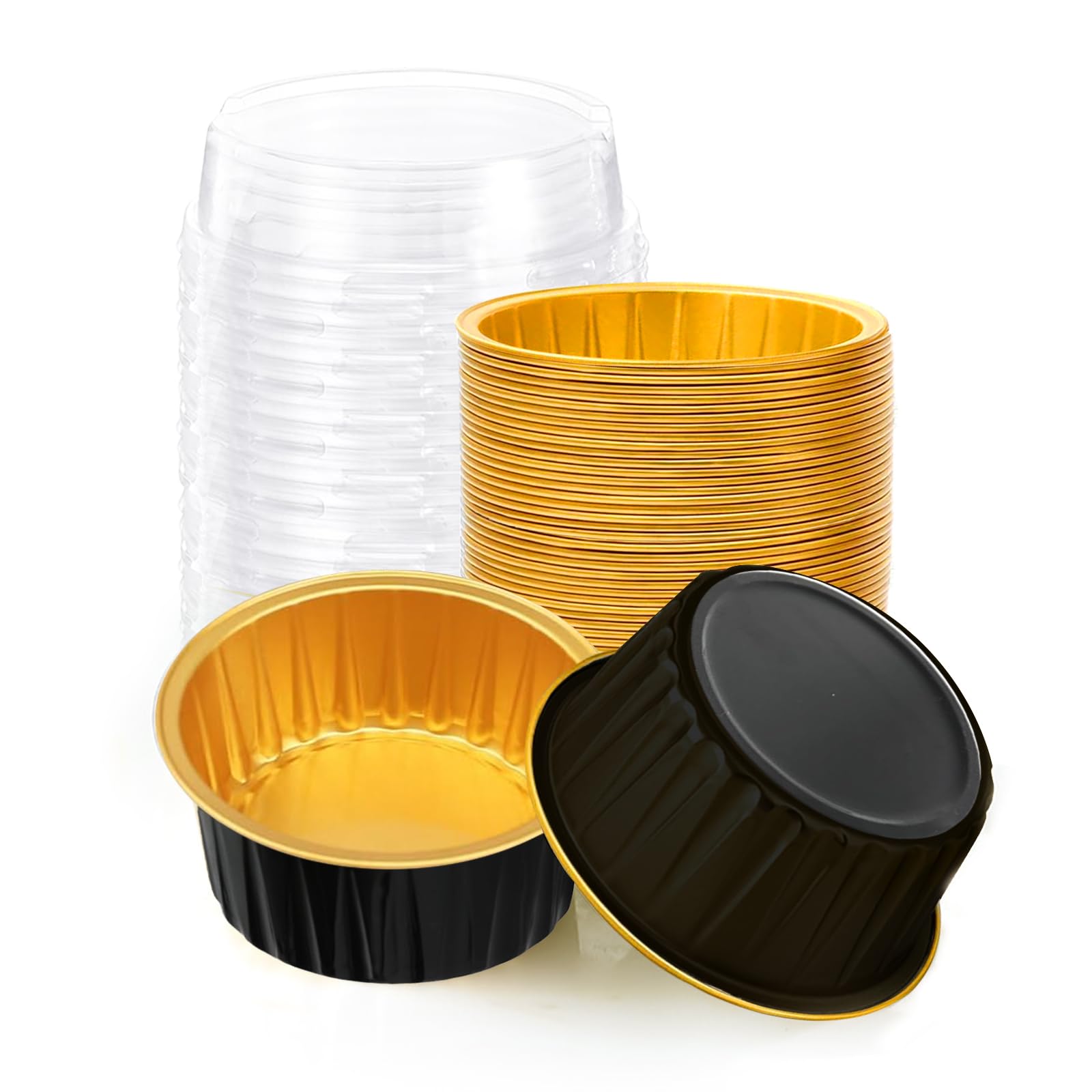 Fodofodo 25PCS Round Mini Loaf Pans with Lids,Mini Cake Pans with Lids,Disposable Ramekins Baking Cups Muffin Tins Cupcake Cups 