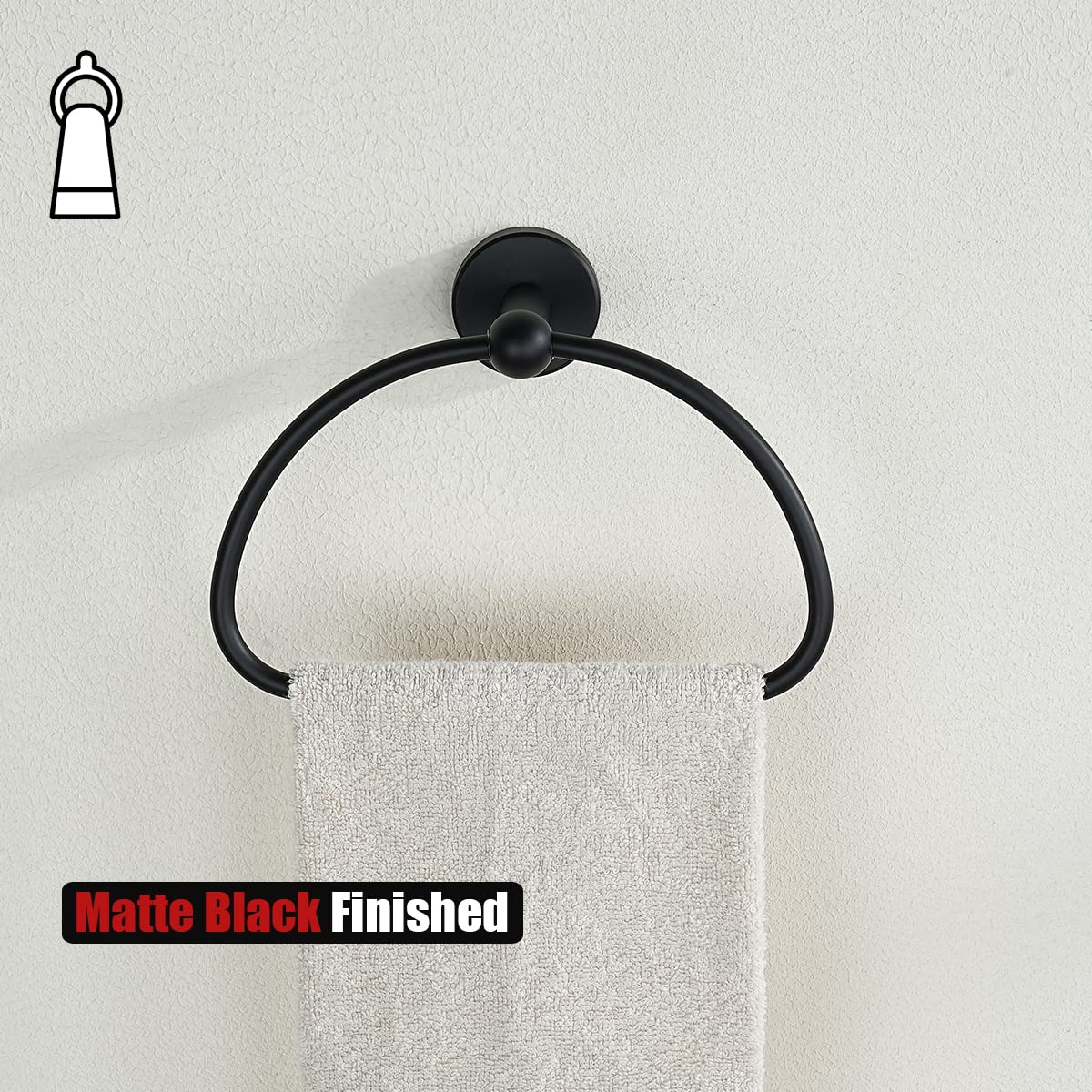 JQK Towel Ring Matte Black  Stainless Steel Half Ring Towel Holder for Bathroom  7 Inch Brushed Finished Wall Mount  TR160-PB