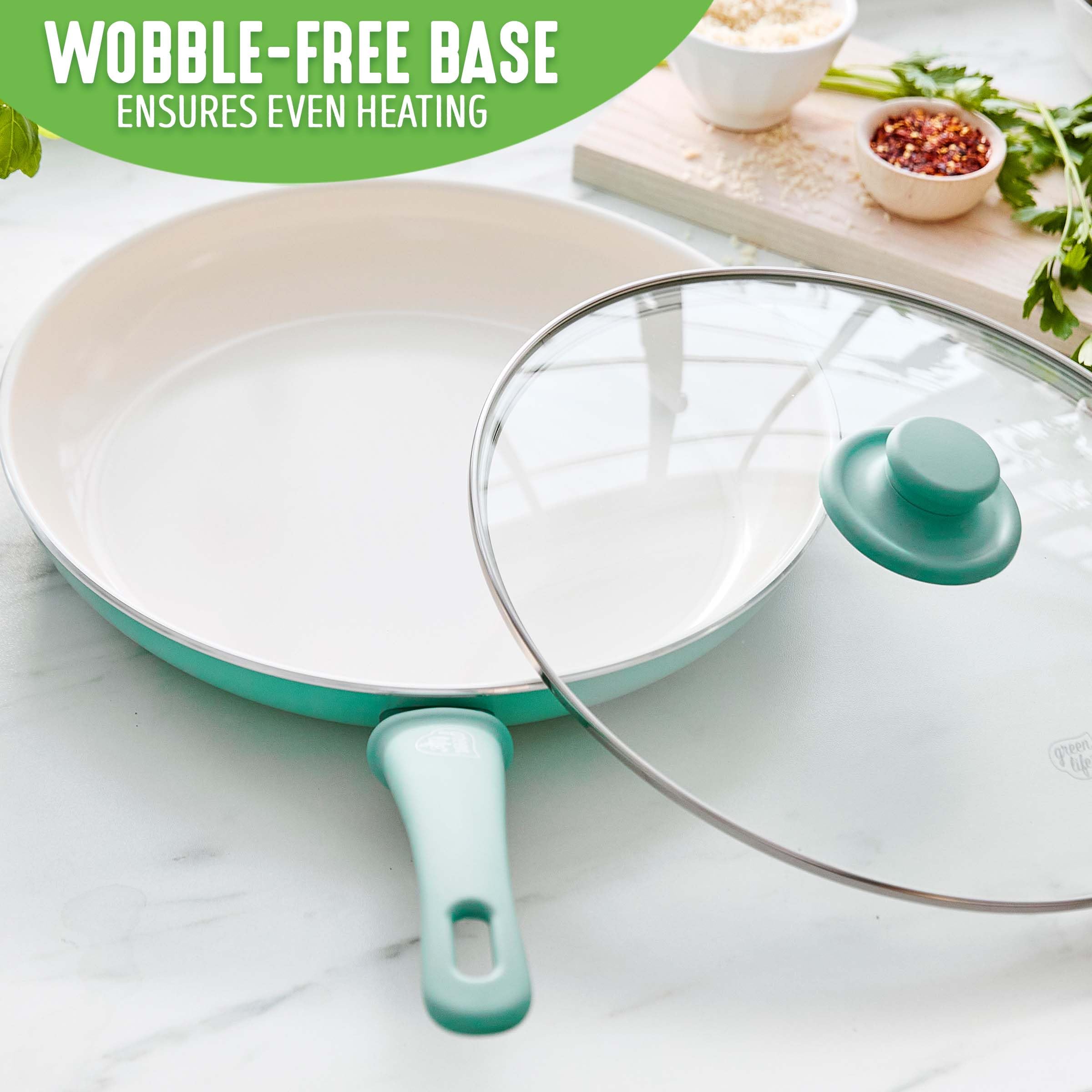 Greenlife Soft Grip Healthy Ceramic Nonstick, 12 Frying Pan Skillet With Lid, Pfas-Free, Dishwasher Safe, Turquoise