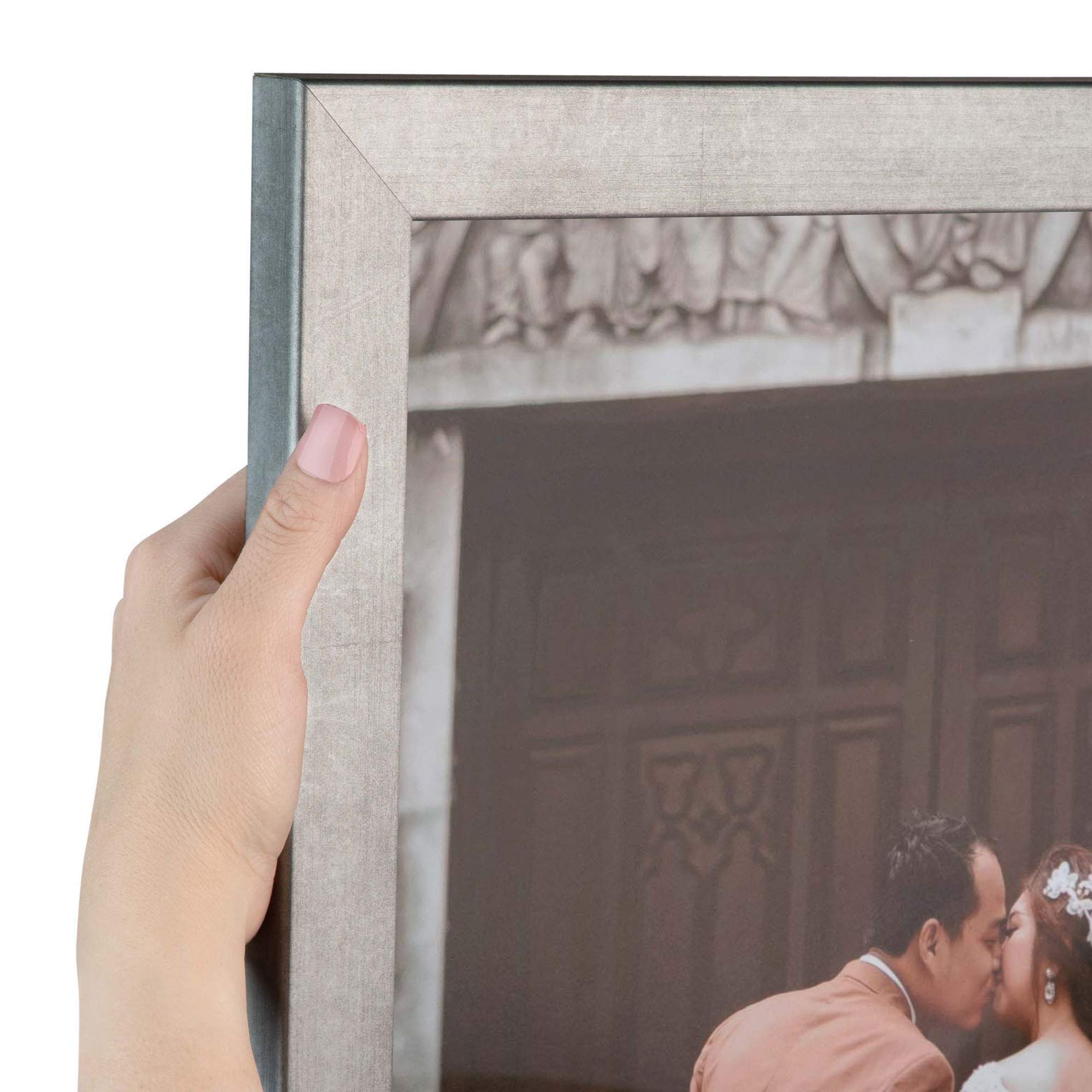 ArtToFrames 11x14 inch Muted Cold Silver Picture Frame, WOMBW26-1621-11x14