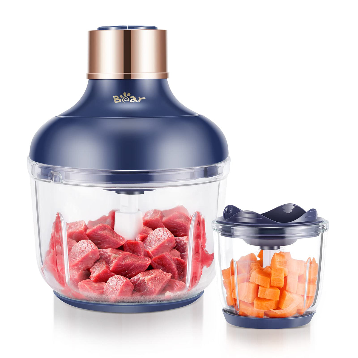 Bear Food Processor, Electric Food Chopper with 2 Glass Bowls (8 Cup+2.5 Cup), 400W Power Grinder with 2 Sets Stainless Steel Bl