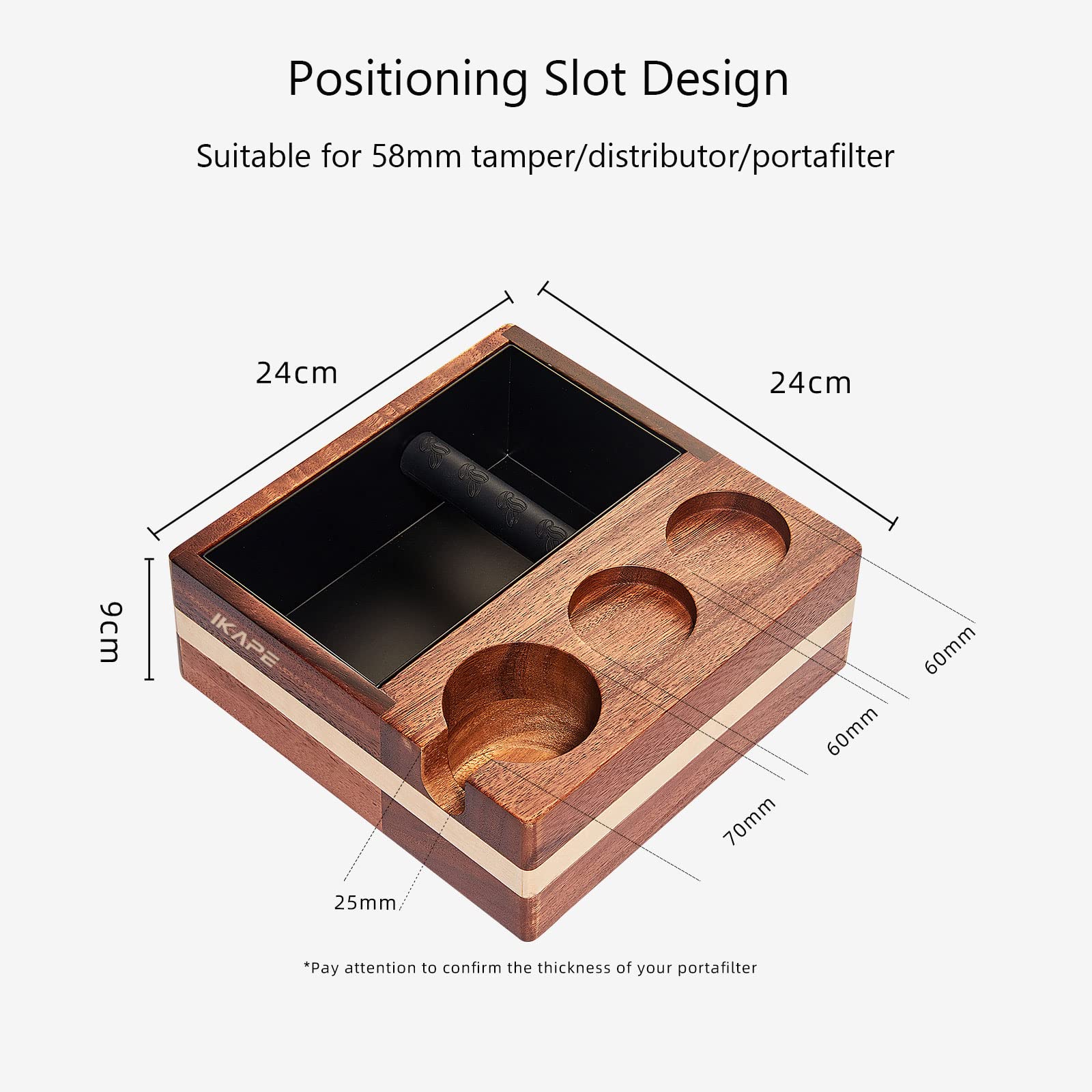 IKAPE Espresso Knock Box - 58MM Wood Organizer for Espresso Accessories, Natural Mahogany, Model IK-FenzV1