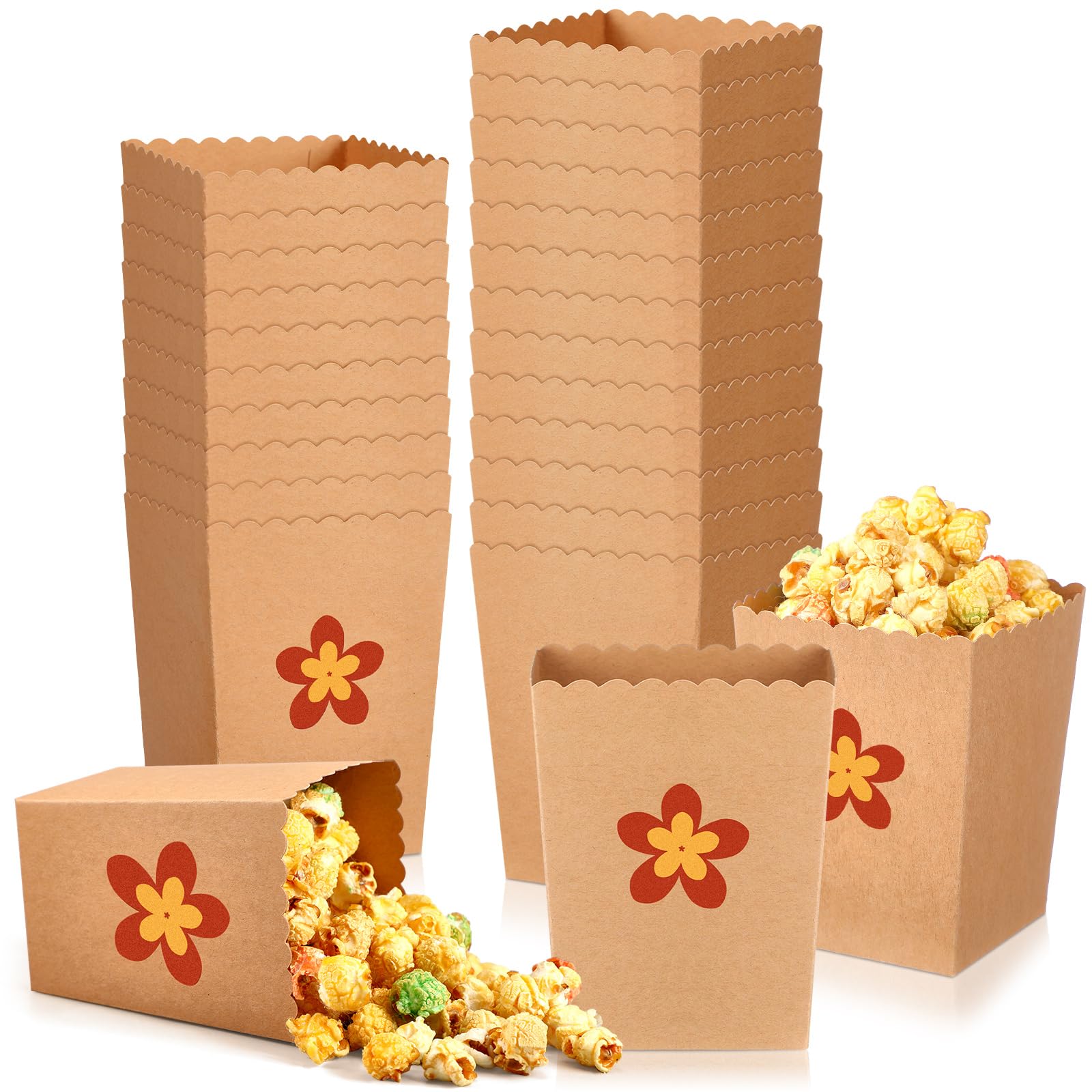 Zhehao 50 Pcs Mini Hibiscus Popcorn Boxes Bulk Hawaiian Popcorn Cup Paper Holder Tropical Luau Party Favor for Ocean Princess In