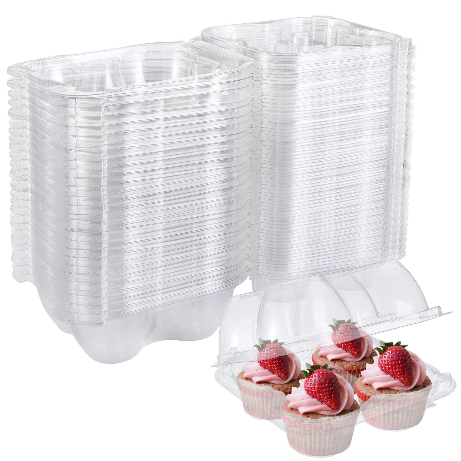 Bekith 60 Count 4-Compartment Plastic Cupcake Containers - Disposable Cupcake Trays Holder Carrier Box With Lids For Cupcakes &
