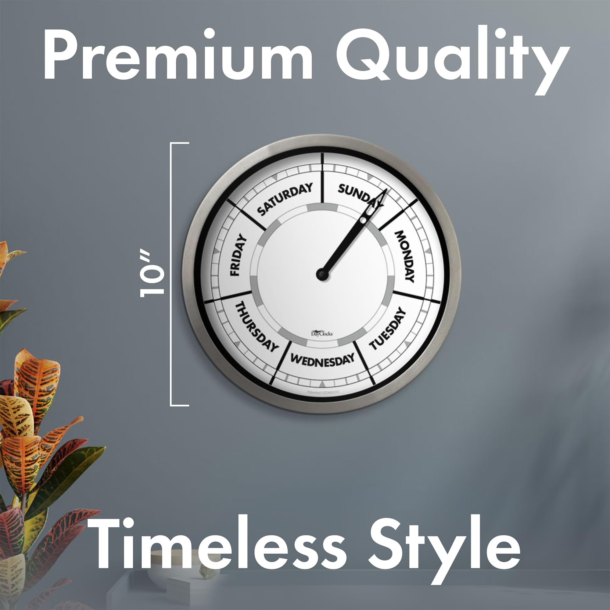 DayClocks Day of The Week Wall Clock with Aluminum Frame - Calendar Day Clock - Ideal Retirement Gift for Men & Women - 10