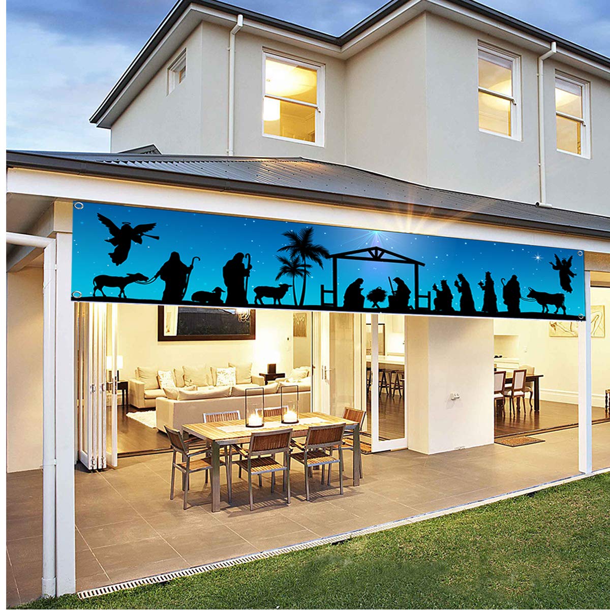 Manger Scene Religious Christmas Yard Signs-Holy Nativity Christmas Banner Large Xmas Yard Sign For Religious Christmas Decorati