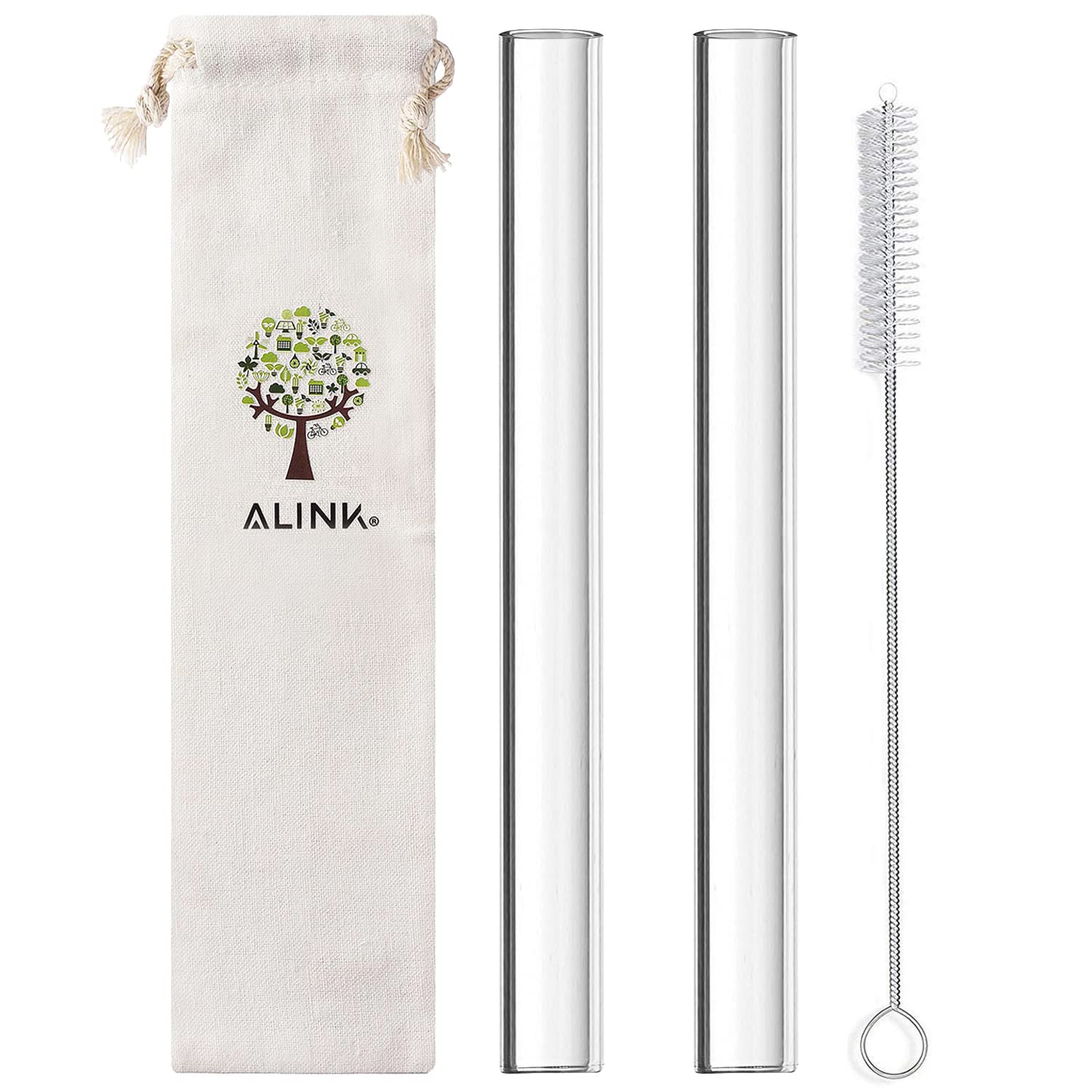 ALINK Glass Boba Straws, 14 mm x 9 inch Reusable Jumbo Clear Bubble Tea Straws for Smoothie, Tapioca Poping Pearls, Shakes, Pack