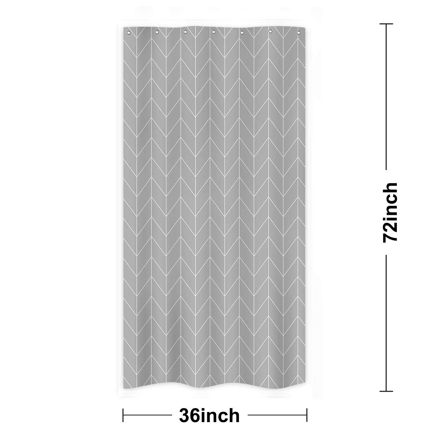 Riyidecor Gray Grey Stall Small Dorm Grey Half Size Fabric Shower Curtain Liner for Bathroom Stand Up 36x72 Inches Wide Single Narrow Chevron Herringbone Geometric RV Tiny Walkin Polyester Bathroom