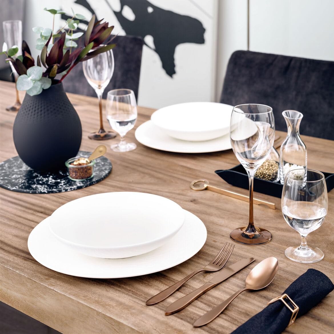 Villeroy & Boch Manufacture Rock Blanc 12-Piece Dinnerware Set, Service for 4, Plates & Bowls, Premium Porcelain, Made in German