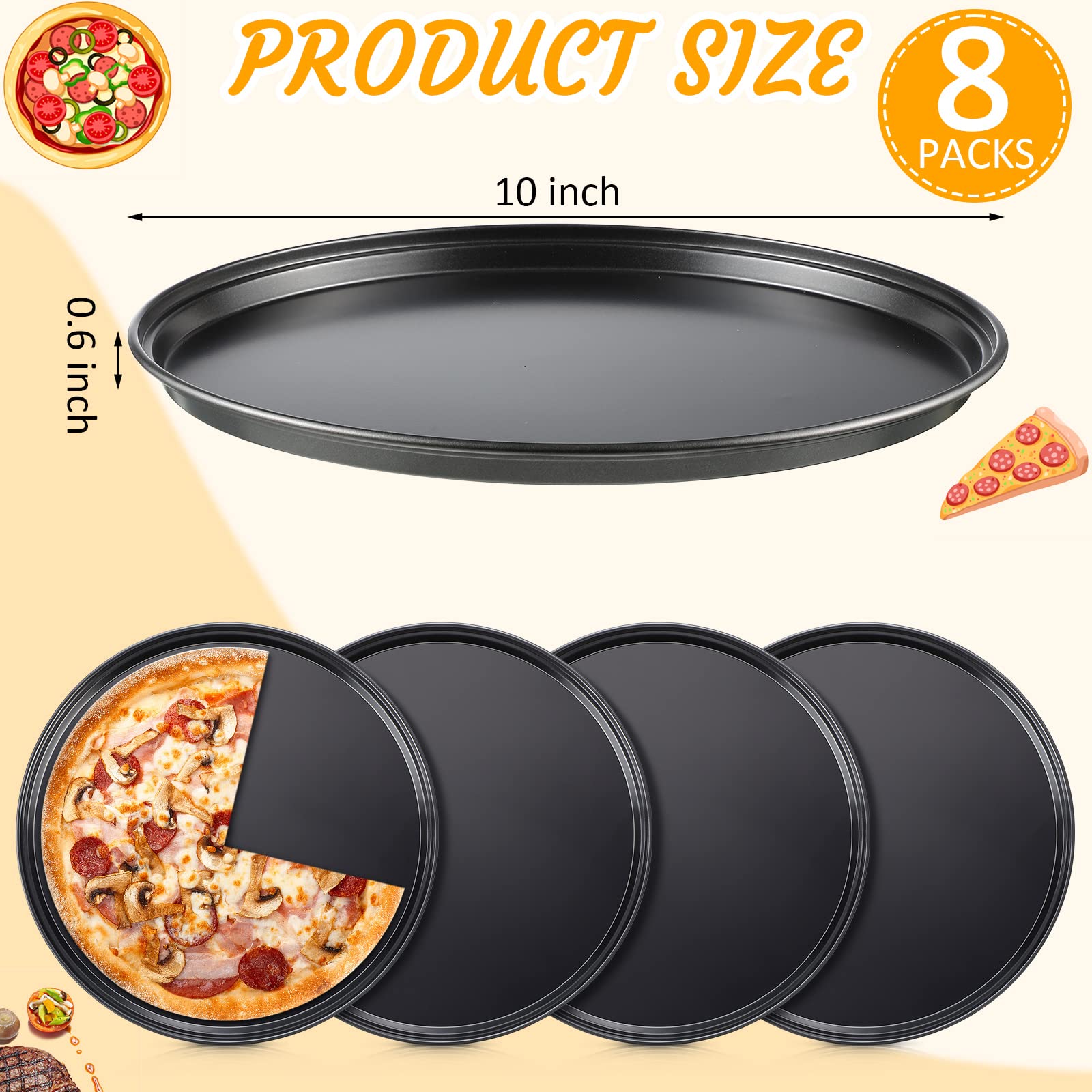 Meanplan 8 Pcs Round Pizza Pan Non Stick Bakeware Pizza Pan For Oven Heavy Duty Carbon Steel Pizza Pan Dishwasher Safe For Home