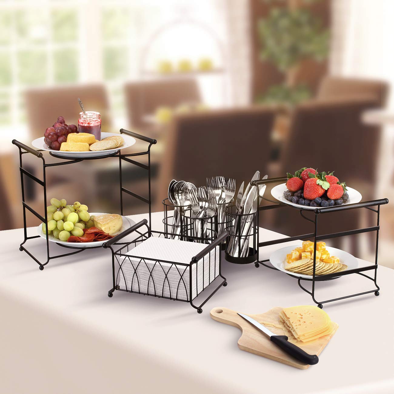 Sorbus Buffet Caddy - 7-Piece Stackable Set Includes Plate, Napkin, And Silverware Holder, 3-Tier Detachable Tabletop Organizer