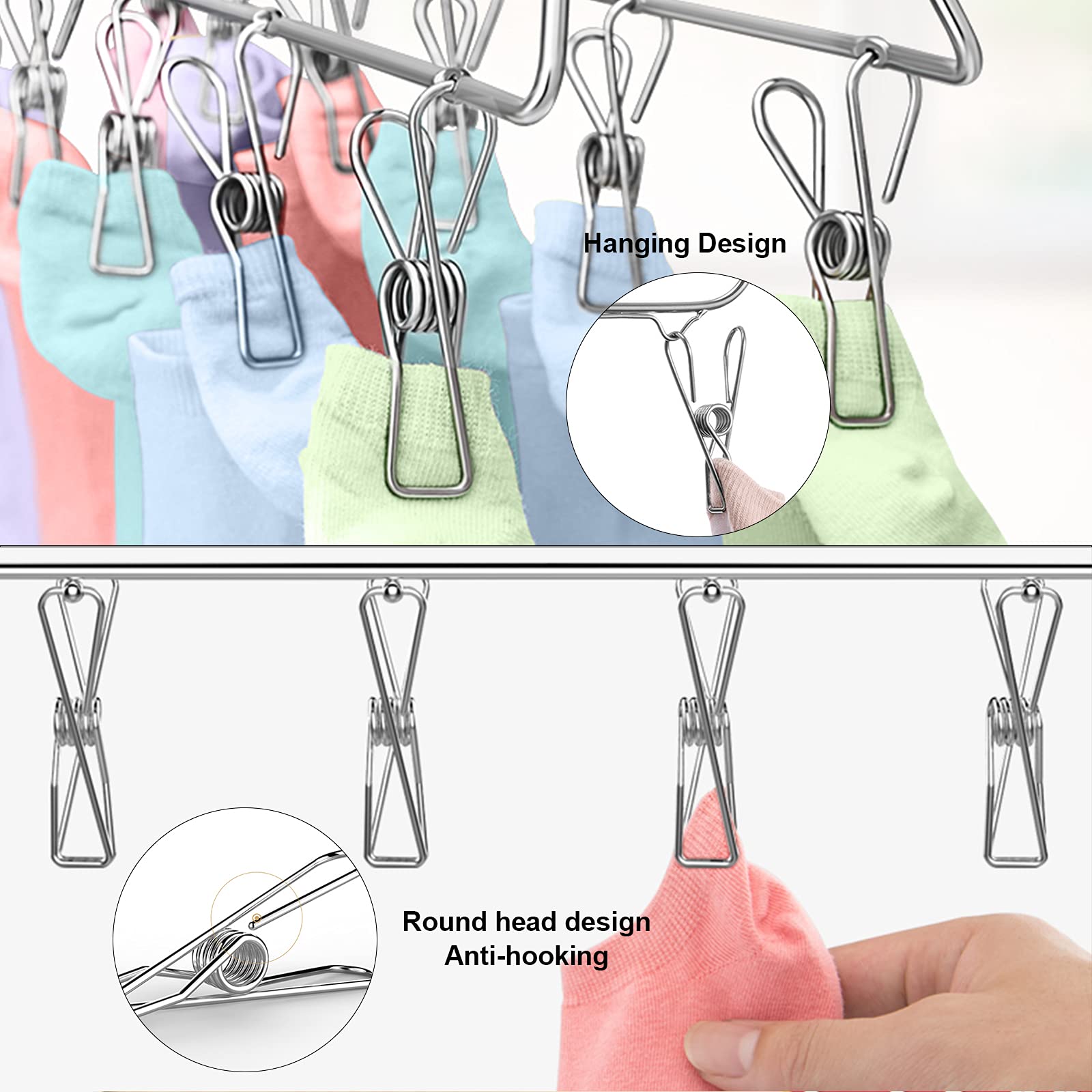 40 Pack Stainless Steel Clothes Pins, Stainless Steel Laundry Hanging Clothesline Clips Clothes Pegs For Washing Line Clothes Pe