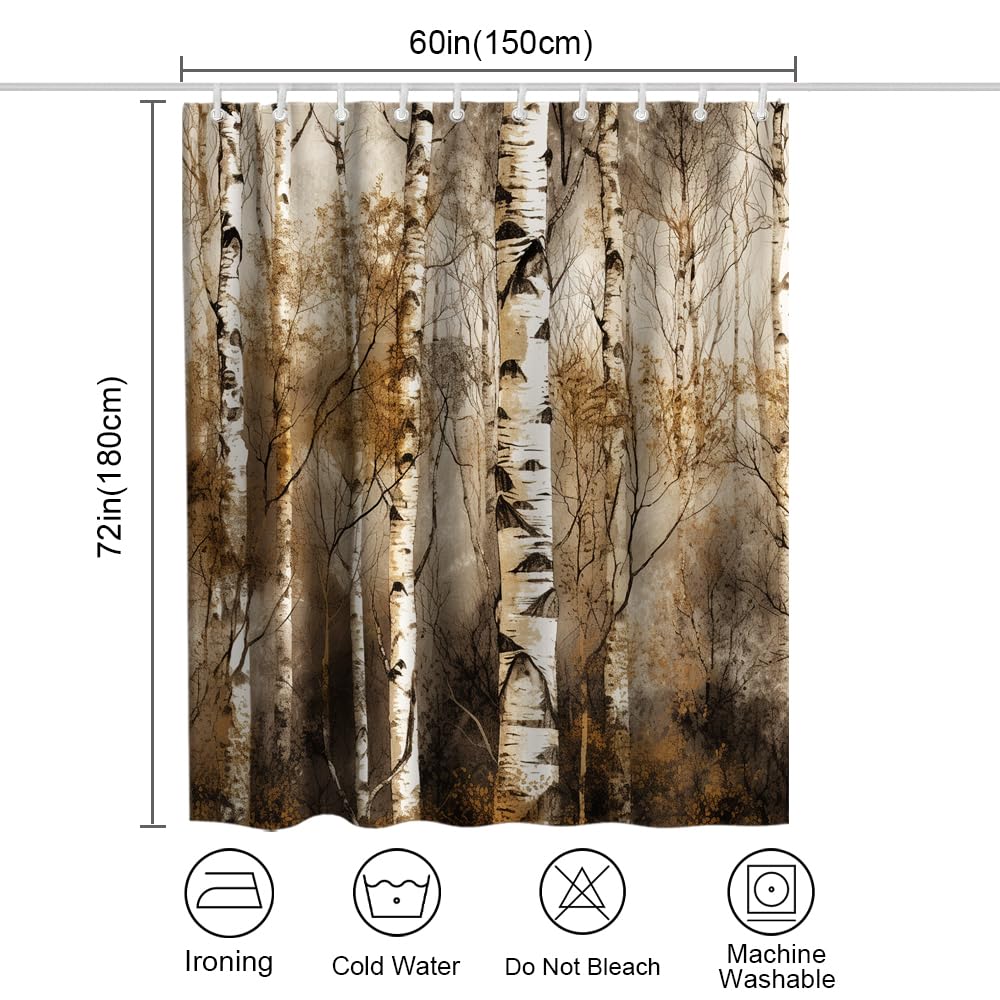 Theblackspot Birch Tree Shower Curtain Sets Rustic Bath Curtains Bathroom Decor Sets Grommet With Hooks 60W X 72H Inches