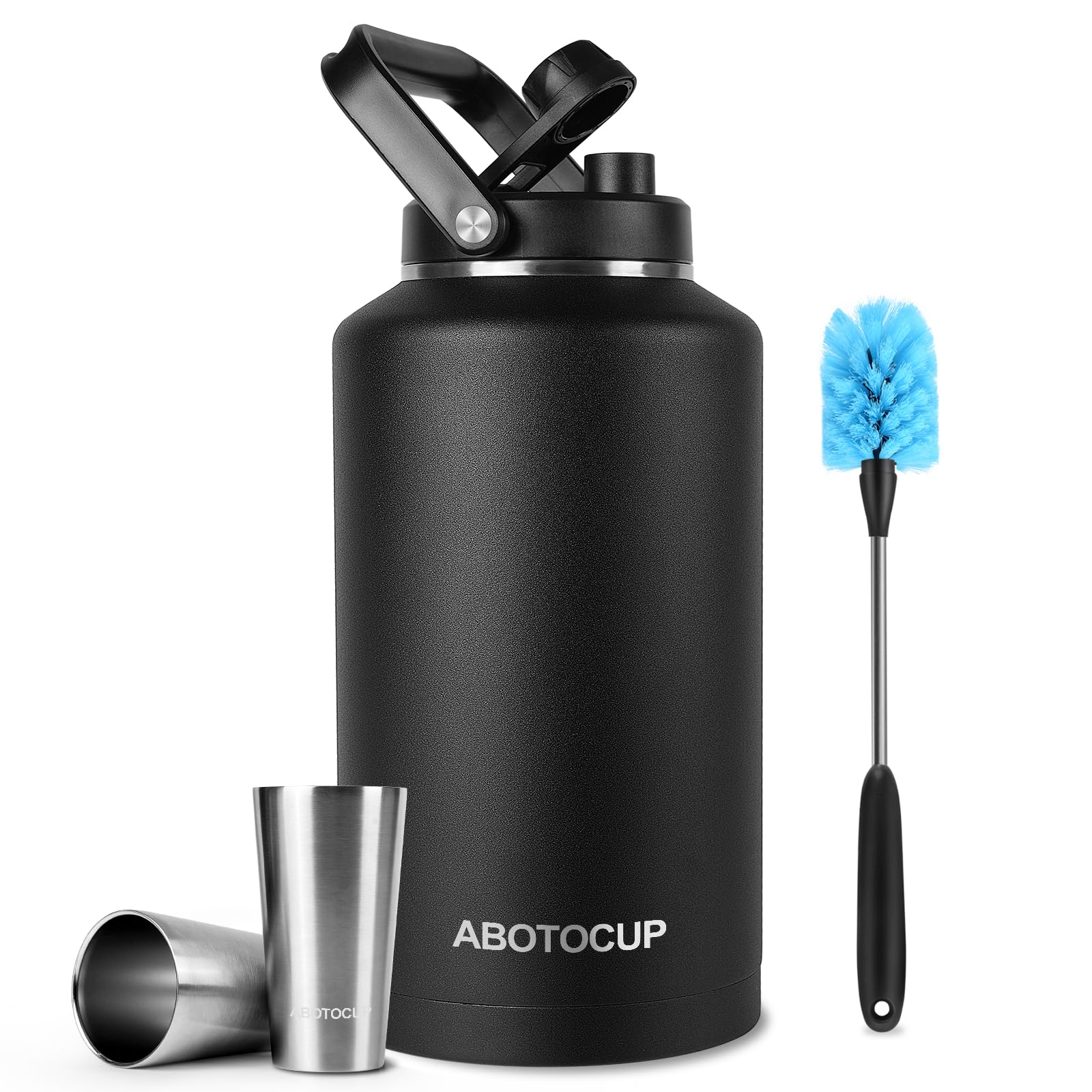 ABOTOCUP 2 Gallon Water Jug with Wide Mouth, 256oz Insulated Water Bottle Keep Cold24h&Hot12h, Comes with Ergonomic Handle, Two 