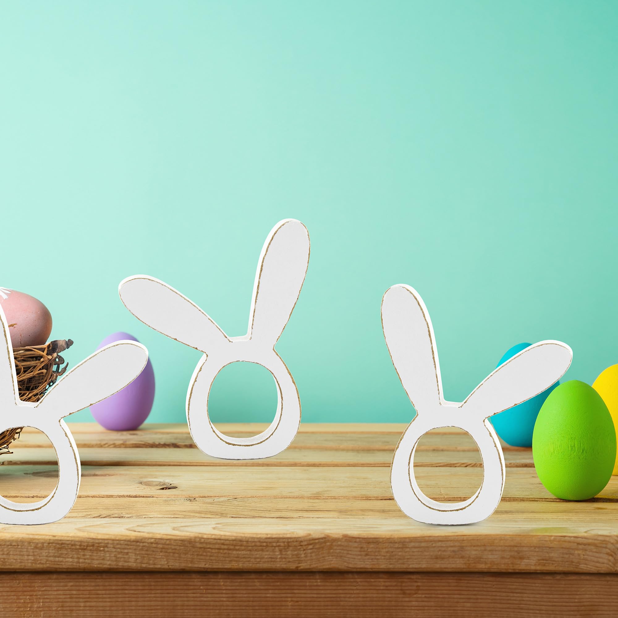 Auldhome Bunny Napkin Rings (Set Of 4); Easter And Holiday Rabbit Ear Wooden Napkin Rings