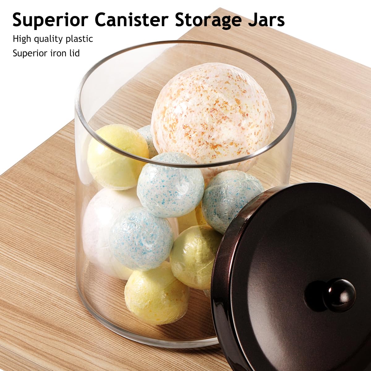 Sheechung Premium Quality Apothecary Jars - Clear Plastic Storage Jars With Rust Proof Stainless Steel Lids - Bathroom Vanity Co