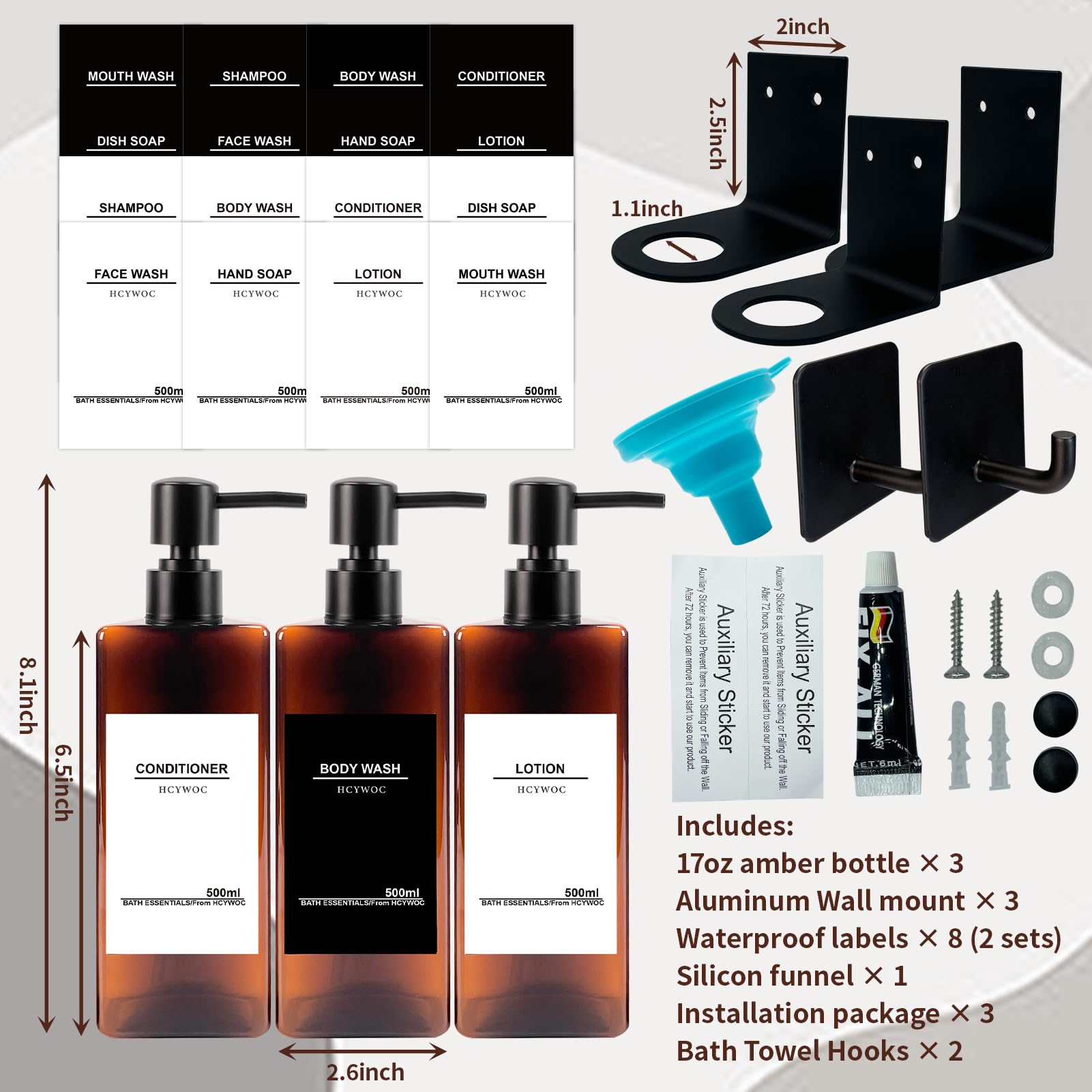 Shampoo Dispenser For Shower Wall, Shampoo And Conditioner Dispenser With 16 Waterproof Labels, No Drill Shower Soap Dispenser B