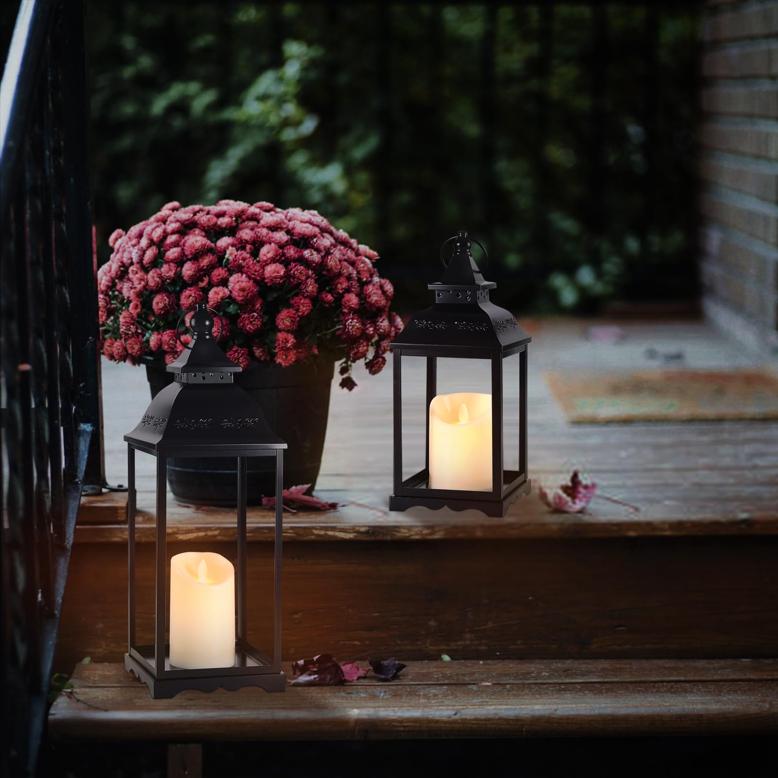 HAVITI 2 Pack Outdoor Lantern for Porch, Black Decorative Farmhouse Lanterns Indoor, 17   12   Lantern (no Glass) with 2PCS LED