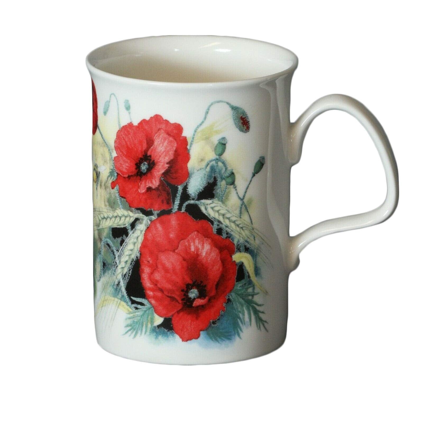 Roy Kirkham Lancaster Poppy Flower Mug  Red Poppy Flower Bud Poppies Chamomile Widfllowers, Ceramic Floral Coffee Mug Cup 11 oz