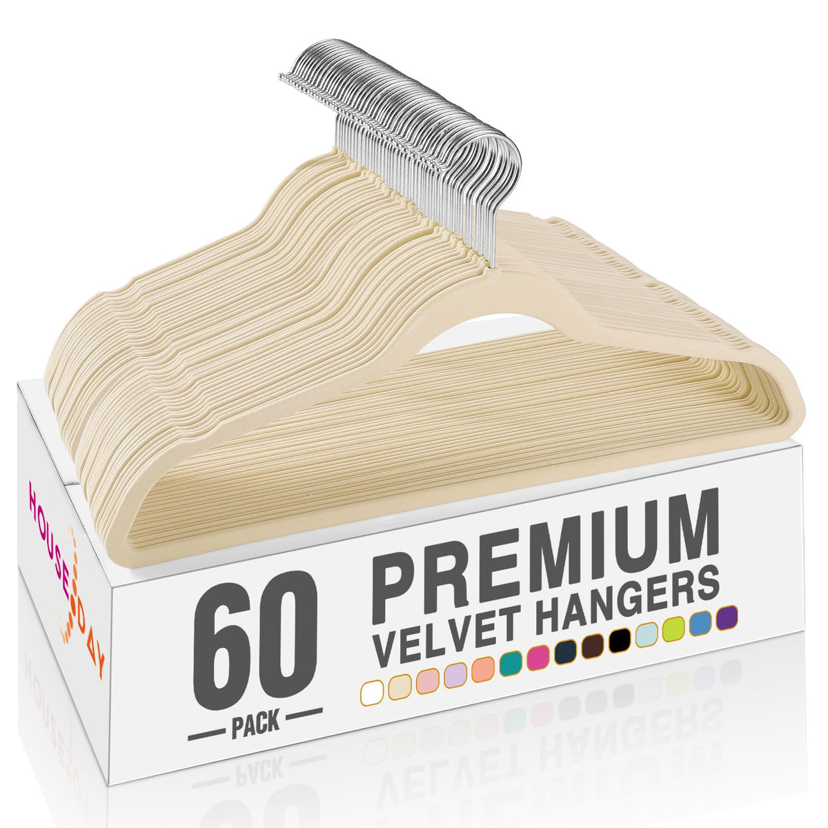 House Day Beige Velvet Hangers 60 Pack, Premium Clothes Hangers Non-Slip Felt Hangers, Sturdy Hangers Heavy Duty Coat Hangers, D