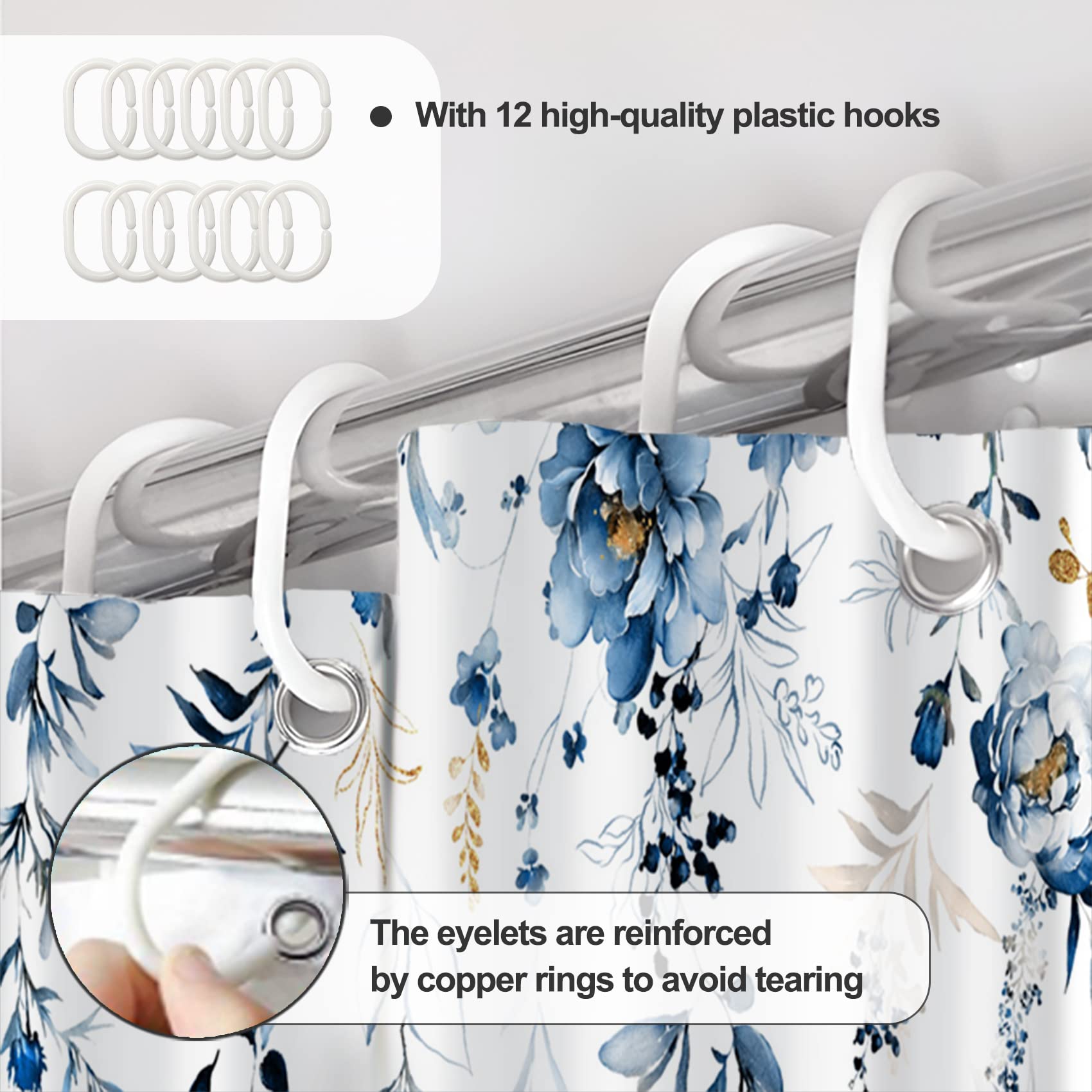 Awert Blue Plants Shower Curtain With Hooks Watercolor Leaves Shower Curtain For Bathroom Waterproof Bathroom Accessories Bathtu