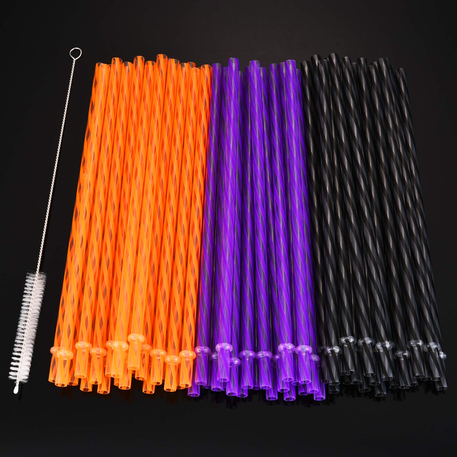Jovitec 60 Pieces Halloween Straws Plastic Reusable Straw With Straw Cleaning Brush For Halloween Party Family Supply, 9 Inches