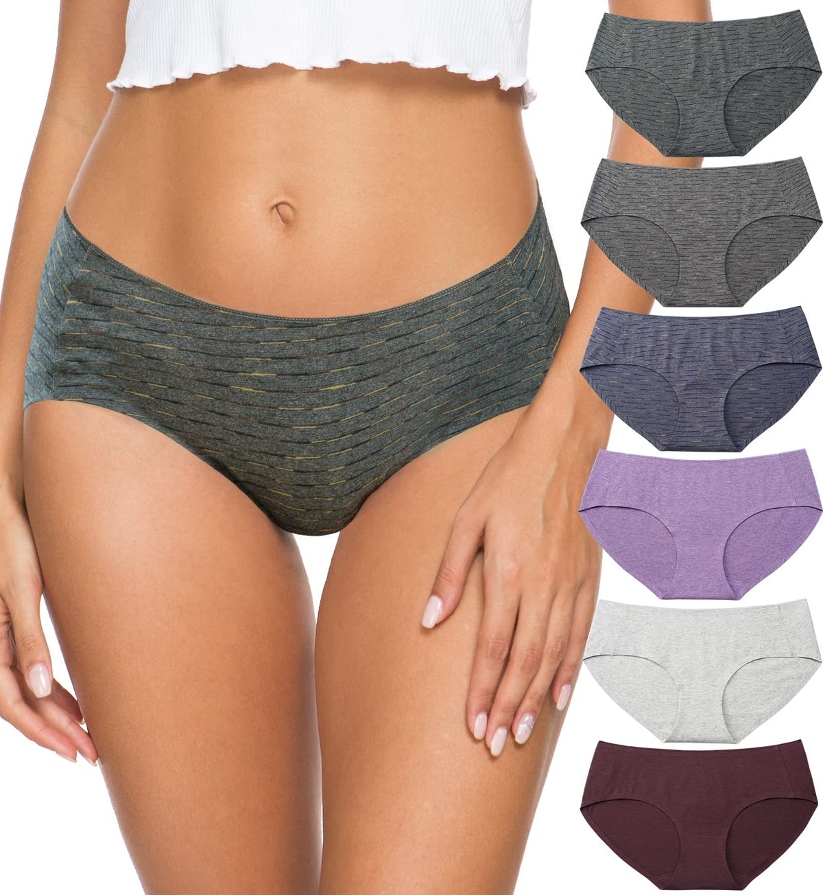 Altheanray Womenas Cotton Seamless Underwear Breathable, Cotton Hipster Panties For Women (3028L-Stripe3)